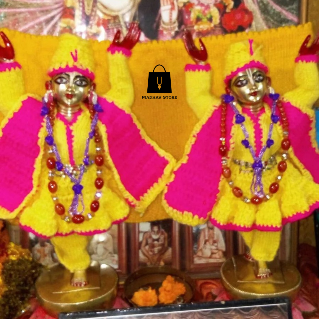 Yellow & Pink Hand Stiched woolen Winter Special Dress for Gaura Nitai