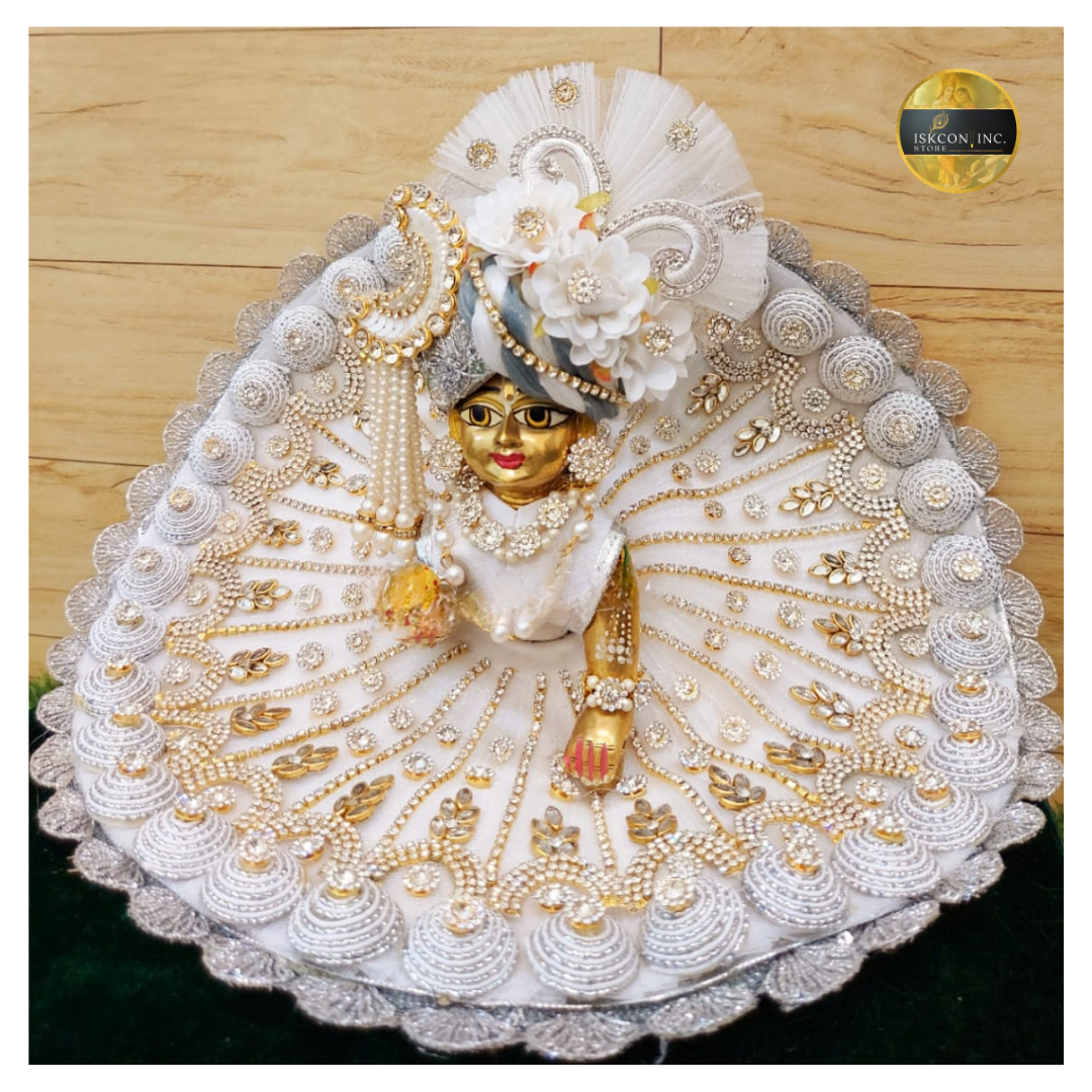 Golden Pearl White Sharad Purnima special Dress with heavy Pagdi for Laddu Gopal