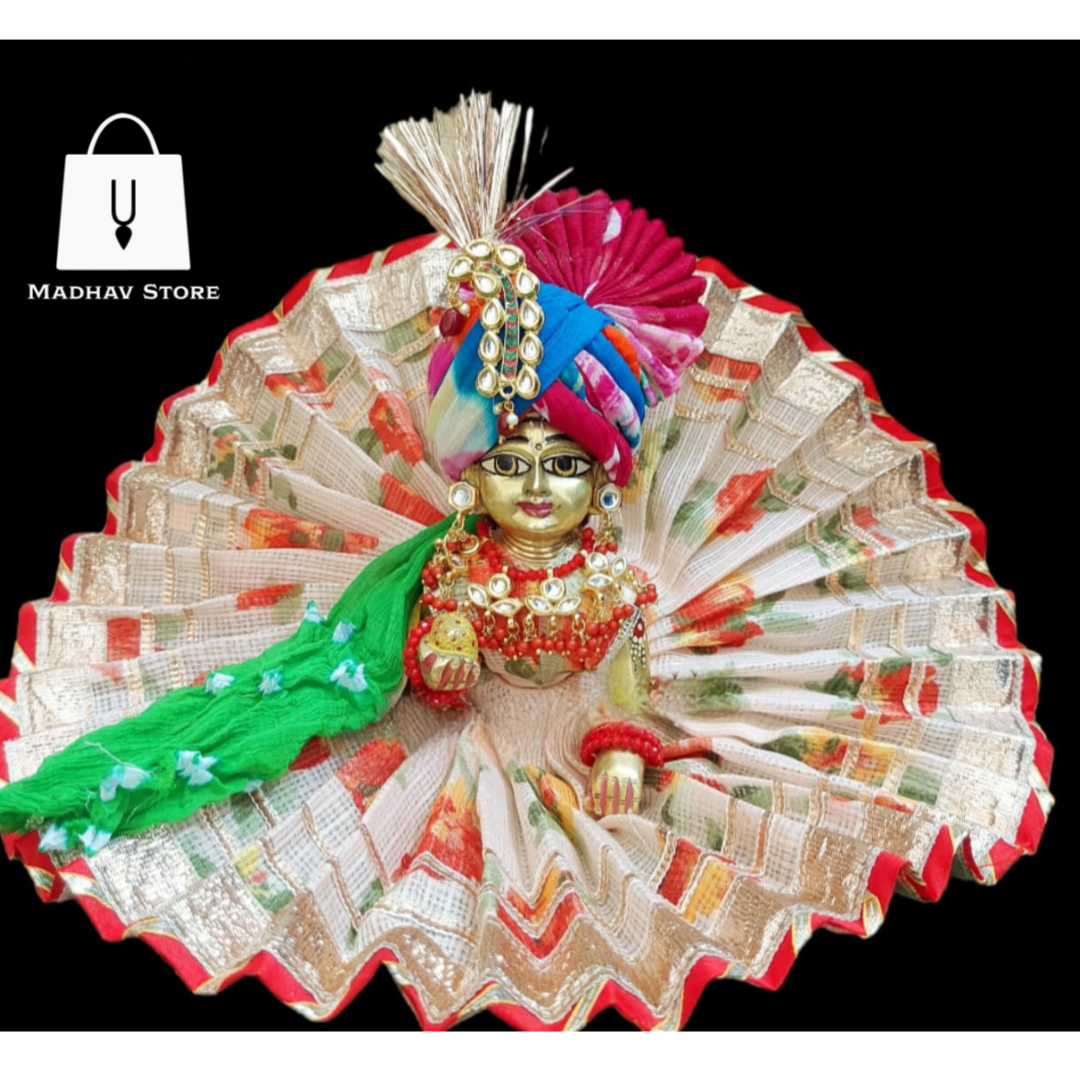 Traditional Printed Kota Doria Silk Dress with heavy Pagdi for Laddu Gopal