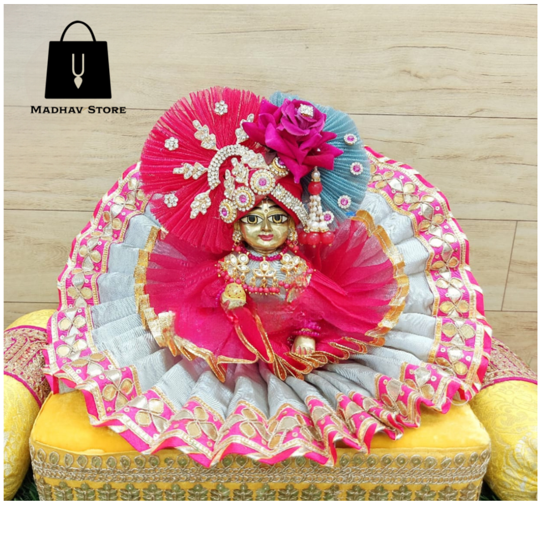 Magenta & Grey Silk Dress with heavy Pagdi for Laddu Gopal