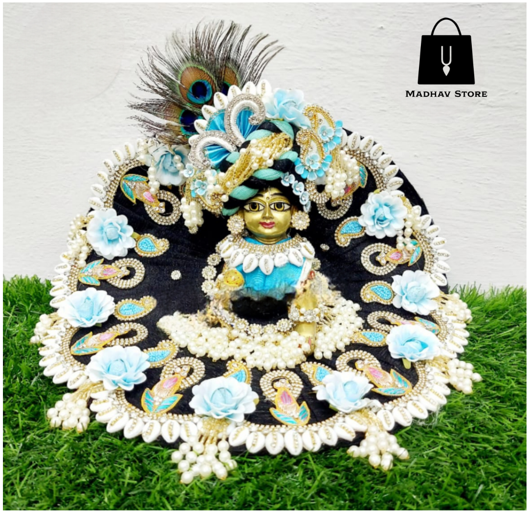 Black & Blue Silk Net Janmashtami Dress with heavy Pagdi for Laddu Gopal