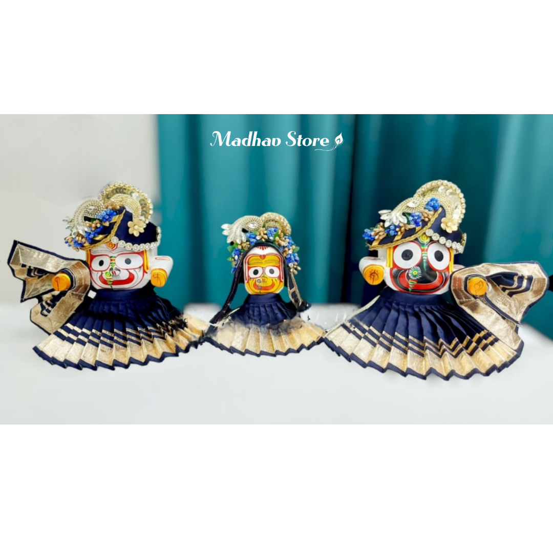 Navy Blue Silk Dress for Jagannath Baldeva Subhadra with Pagdi & Chandrika
