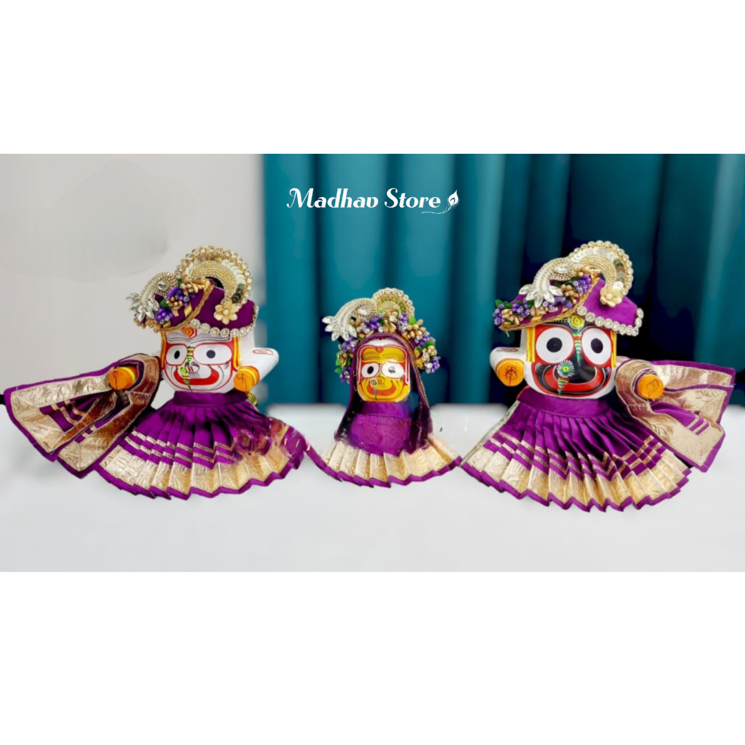 Purple Silk Dress for Jagannath Baldeva Subhadra with Pagdi & Chandrika