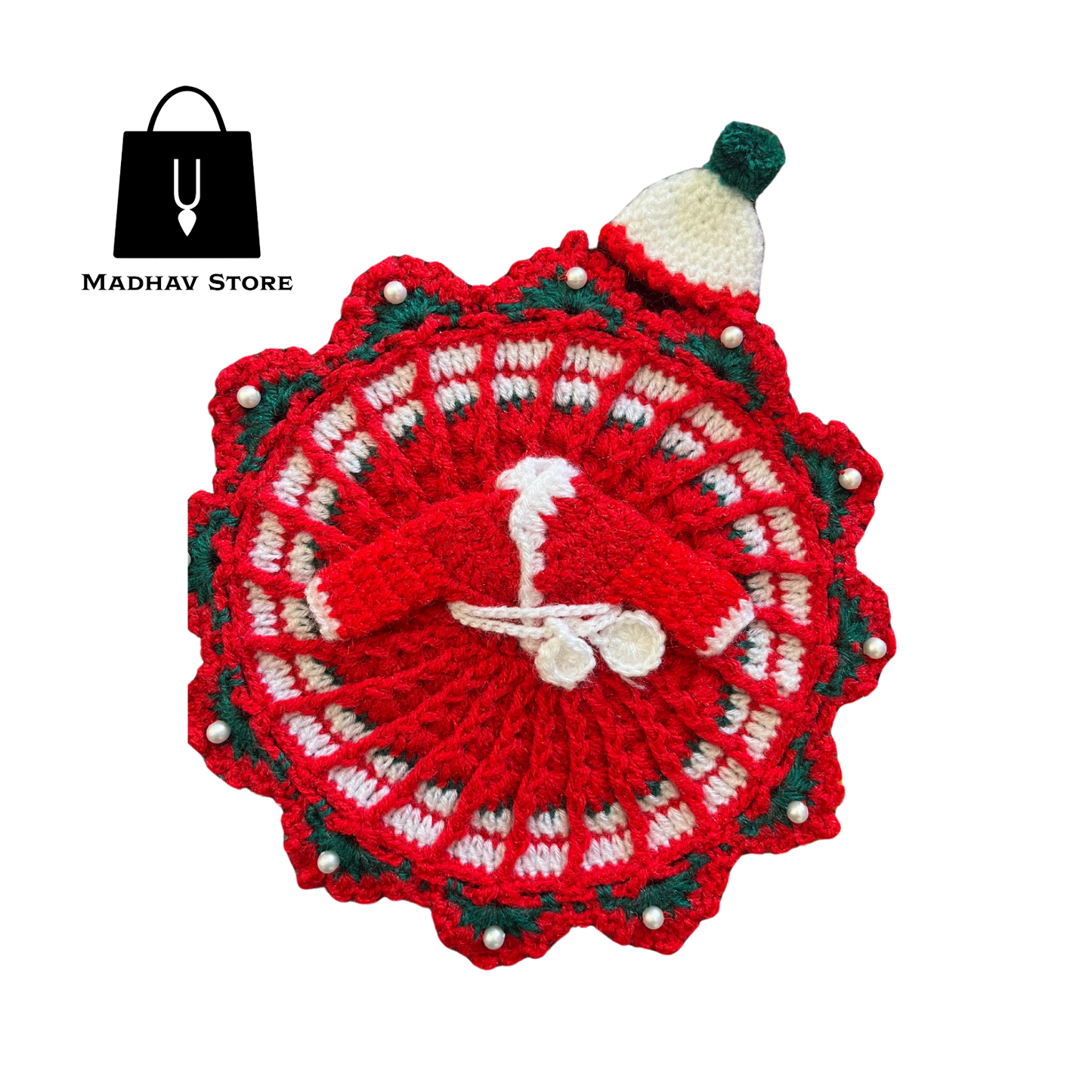 Red & Green Hand stitched woolen Winter Special Dress for Laddu gopal