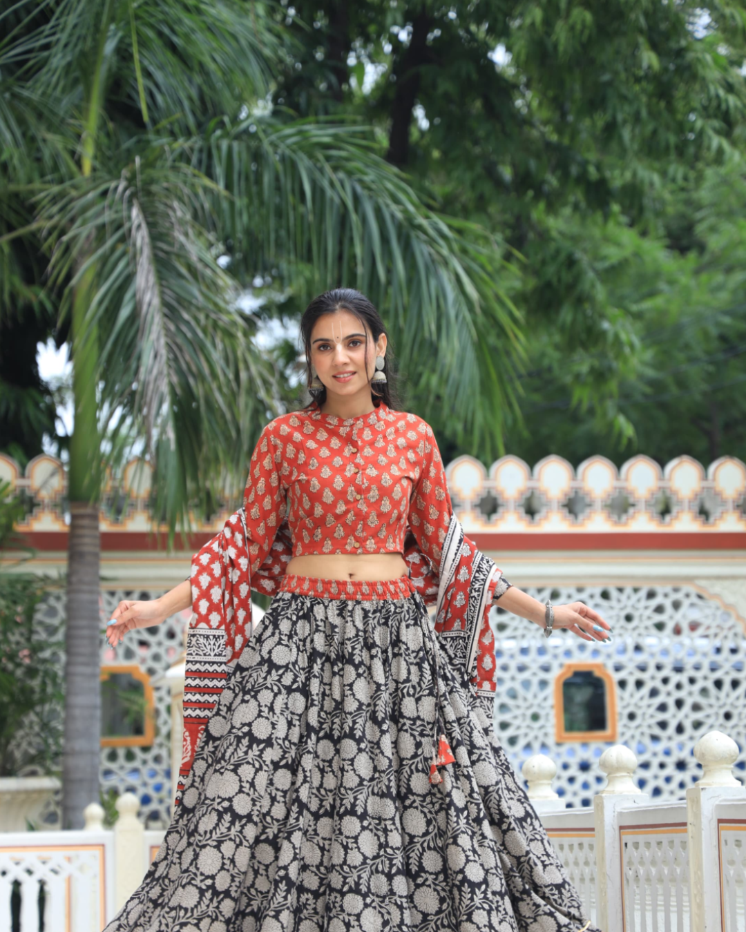 Black Skirt Gopi Dress With Red Dupatta