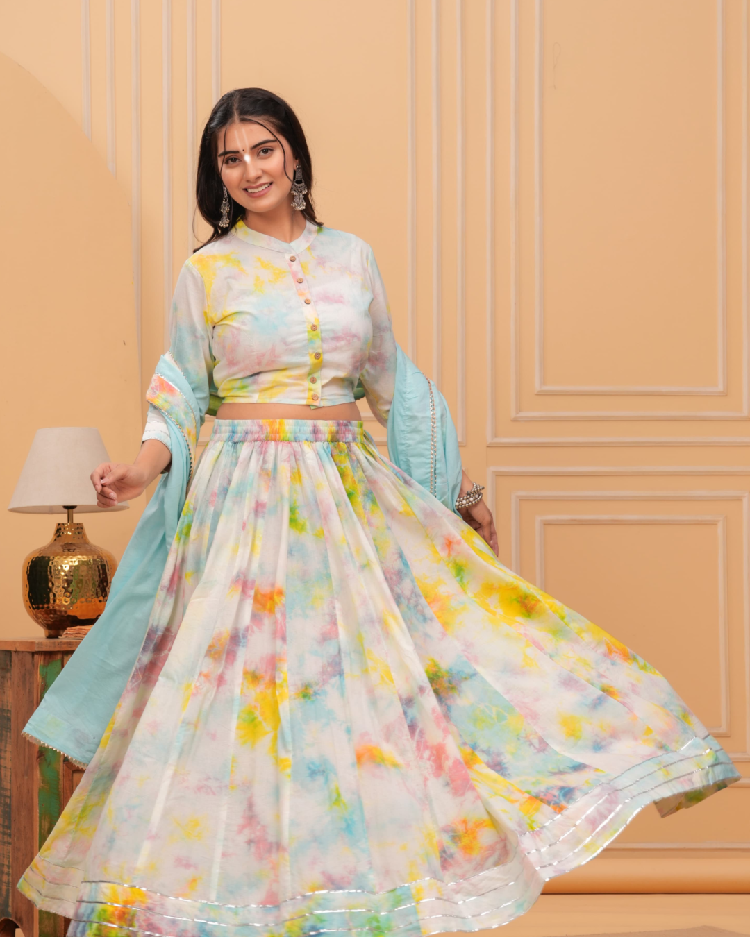White and Sky Blue Gopi Dress
