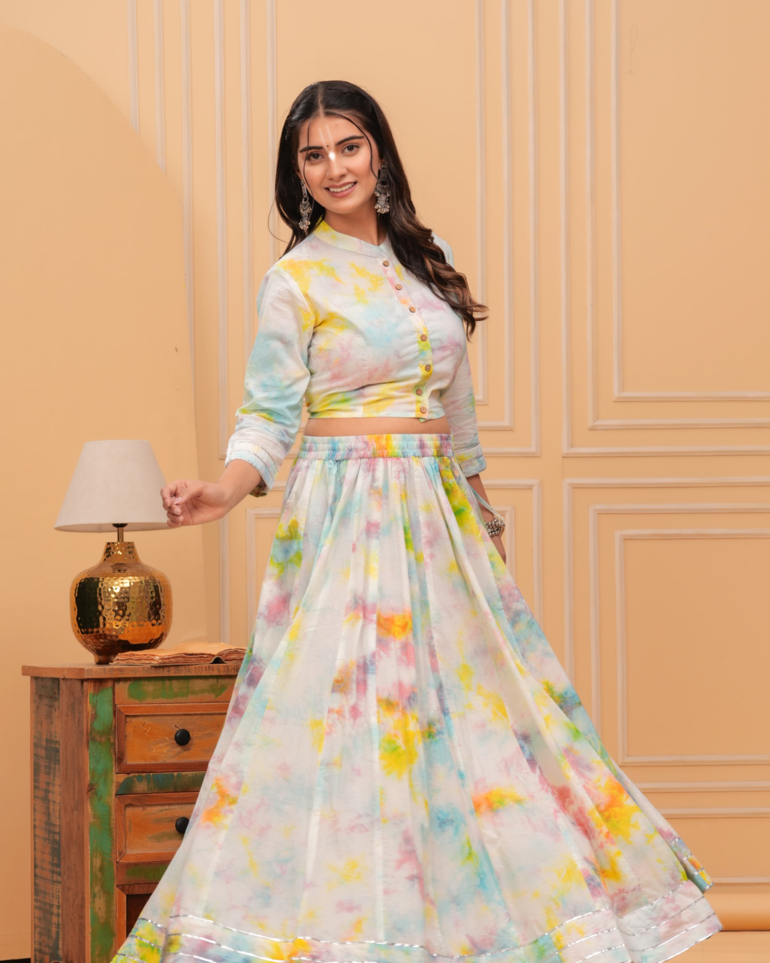 White and Sky Blue Gopi Dress
