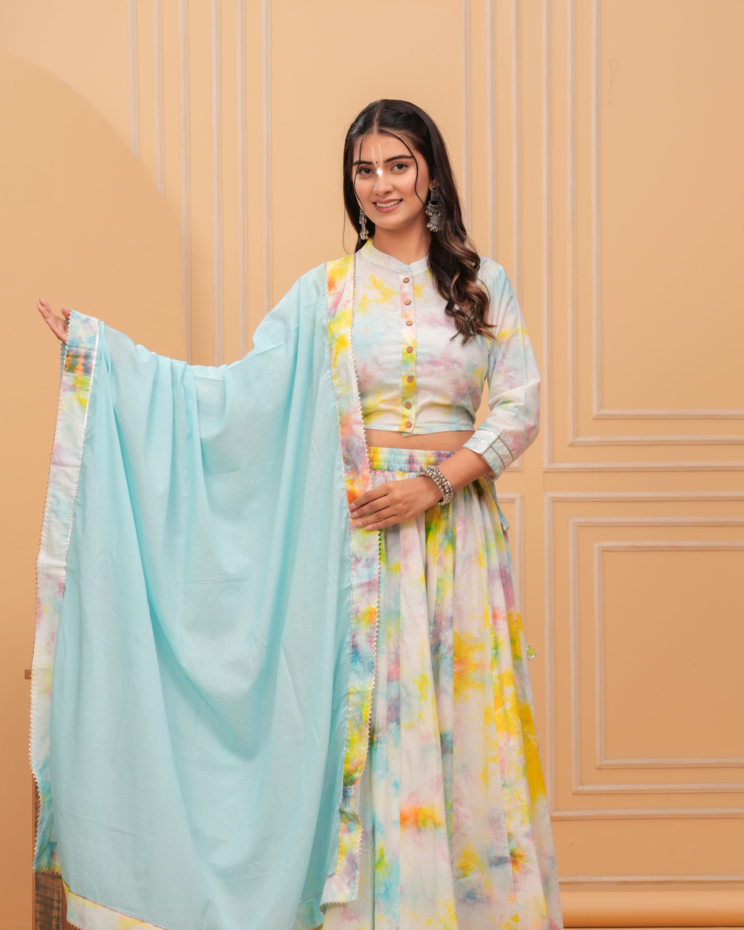 White and Sky Blue Gopi Dress