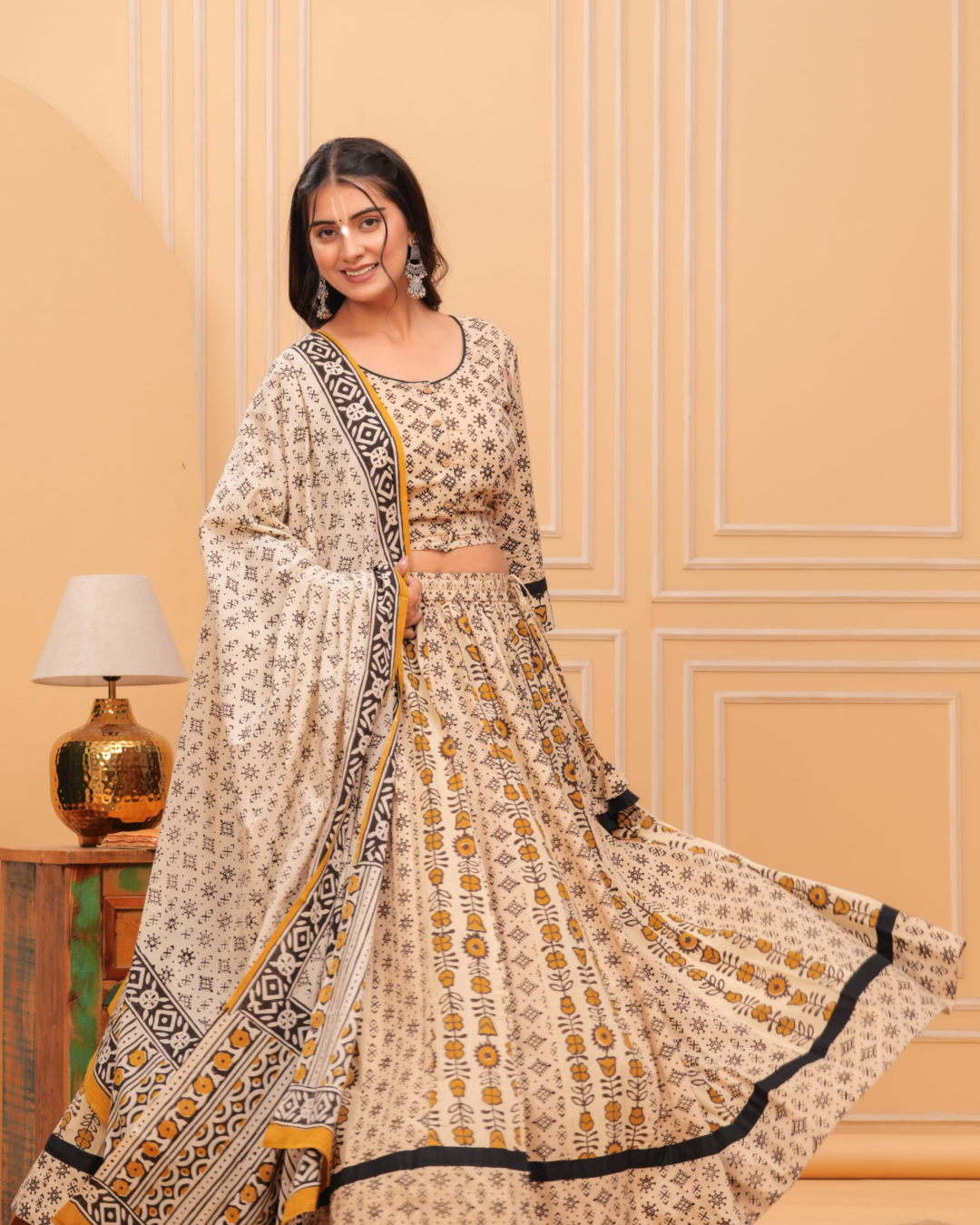 Cream and Black Colour Gopi Dress