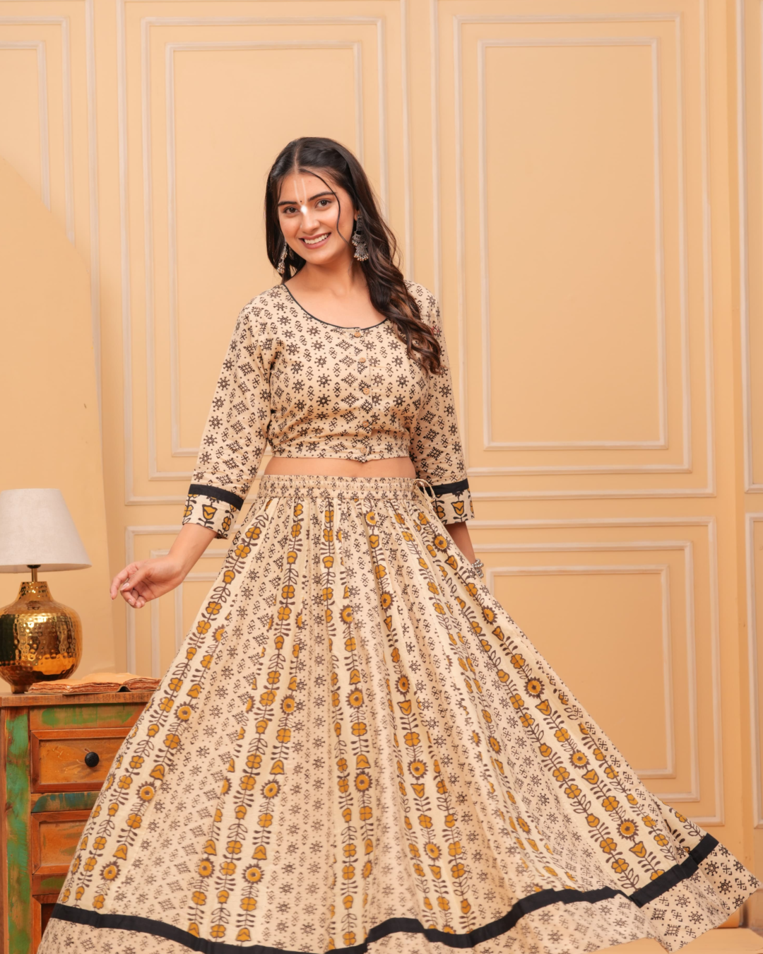 Cream and Black Colour Gopi Dress