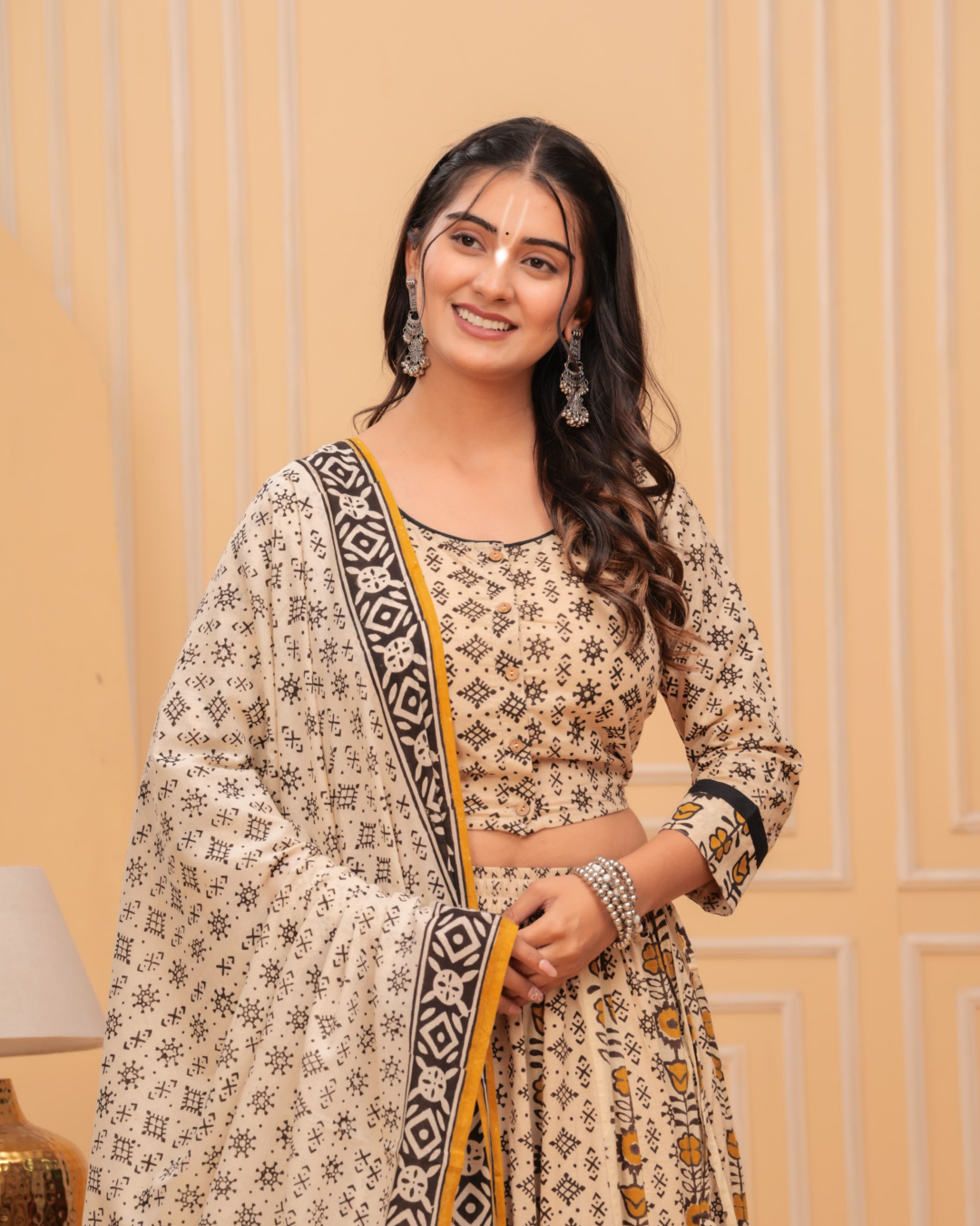 Cream and Black Colour Gopi Dress