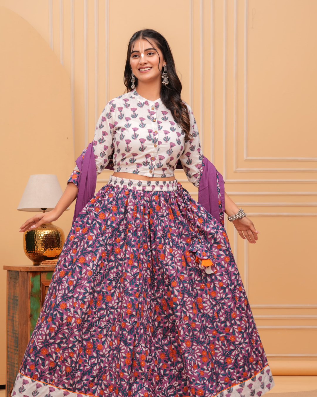 Purple and White Colour Gopi Dress