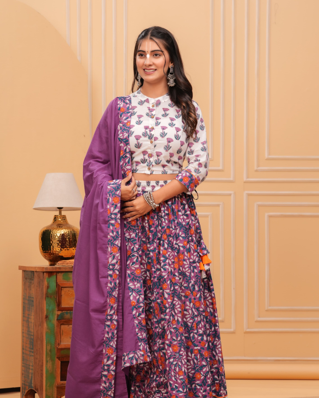 Purple and White Colour Gopi Dress