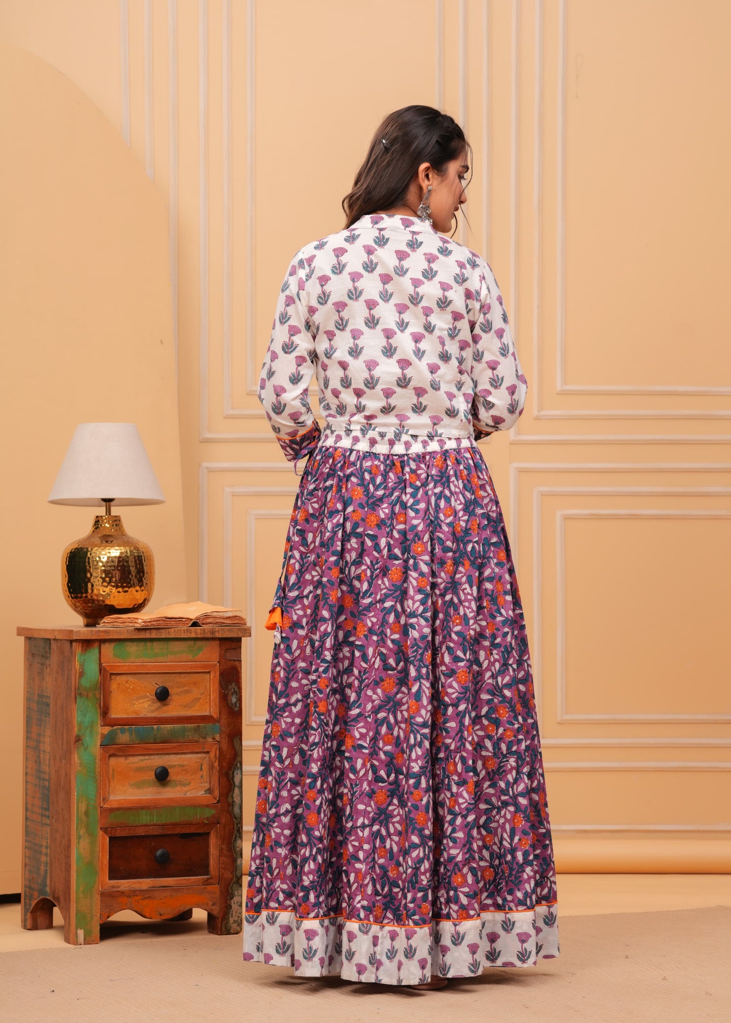 Purple and White Colour Gopi Dress