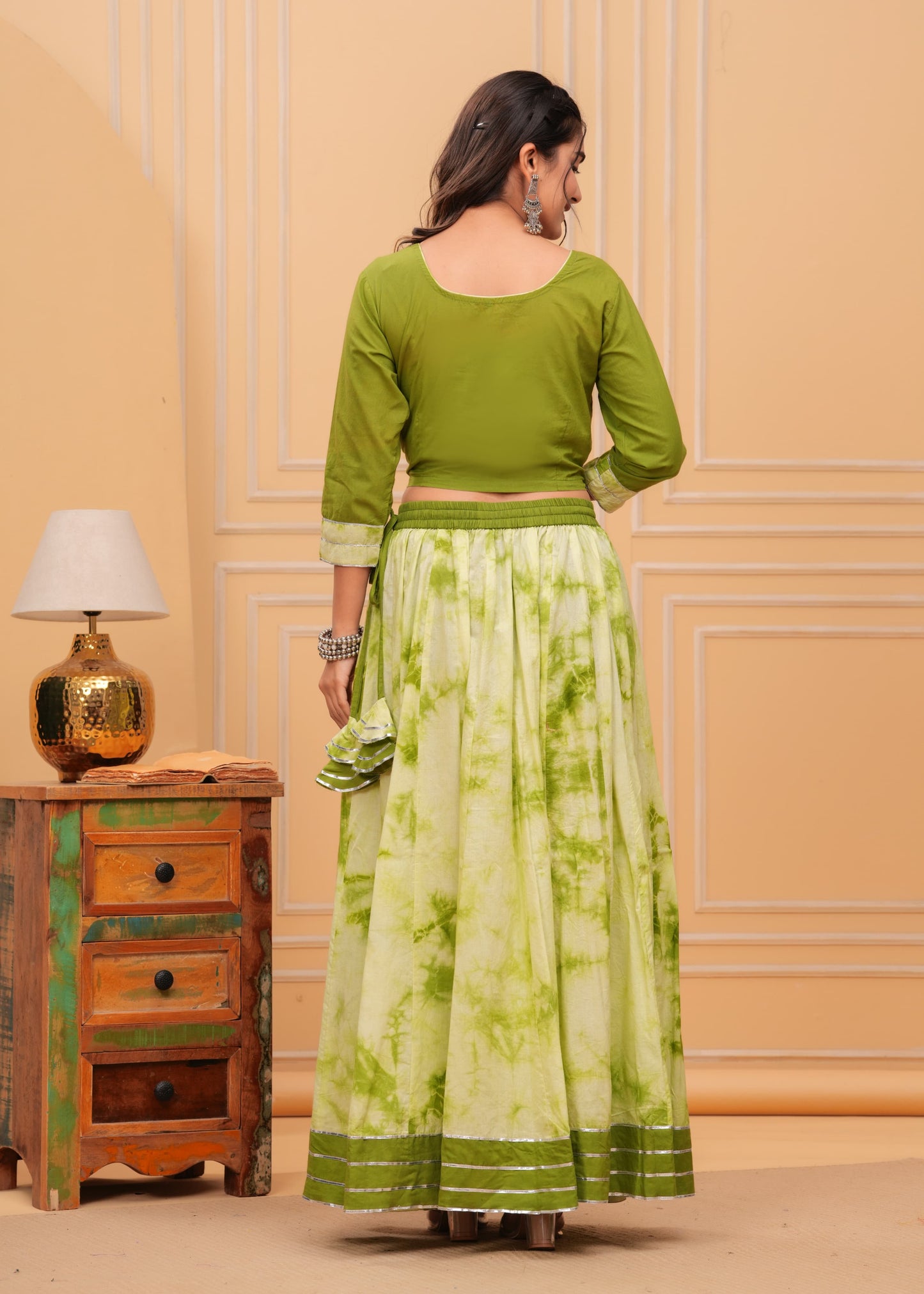 Olive Green White Colour Gopi Dress