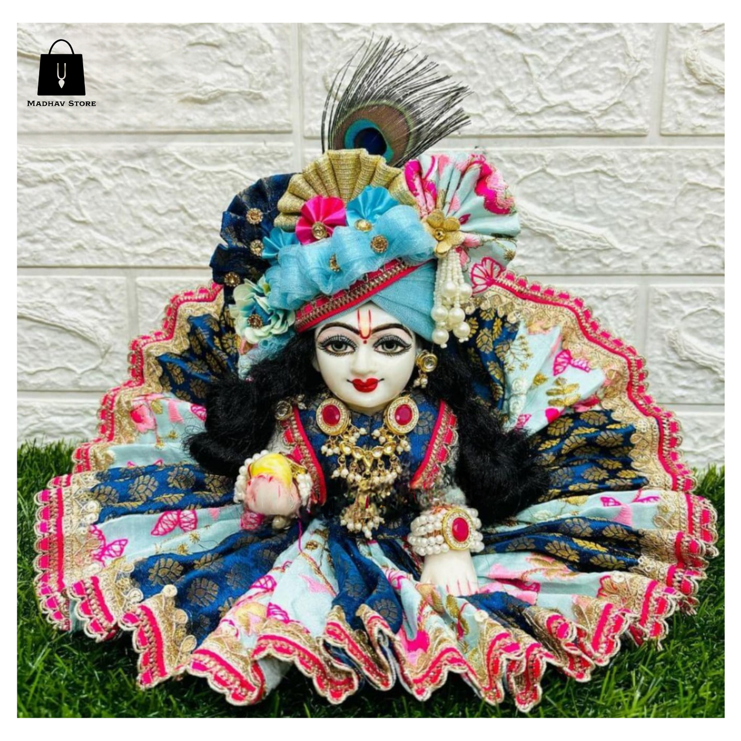 Colourful Silk Janmashtami Dress with heavy Pagdi for Laddu Gopal