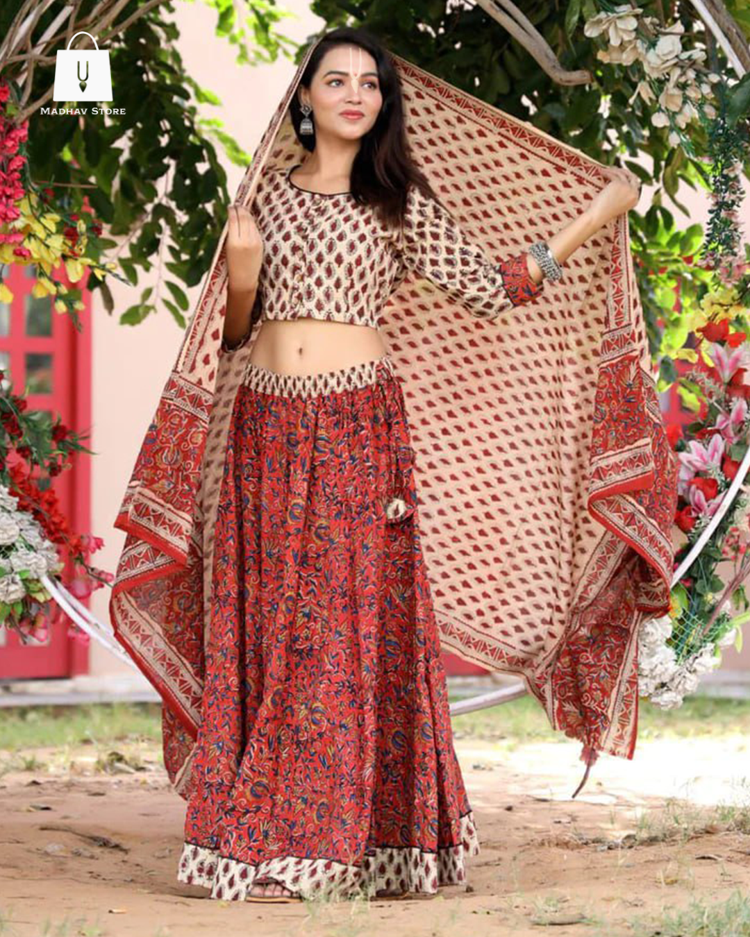 Red White Orchid Gopi Dress