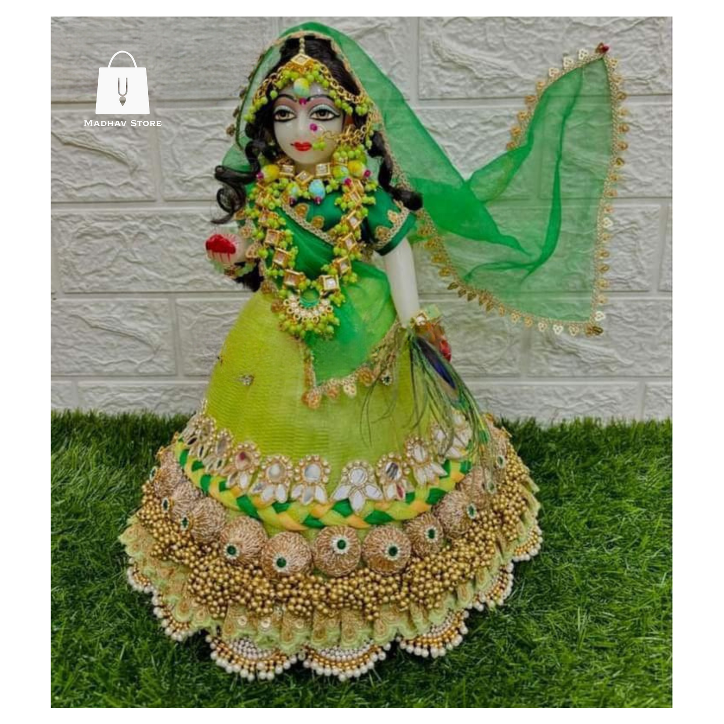 Parrot & Dark green Janmashtami special heavy dress for Radha Krishna with heavy Pagdi