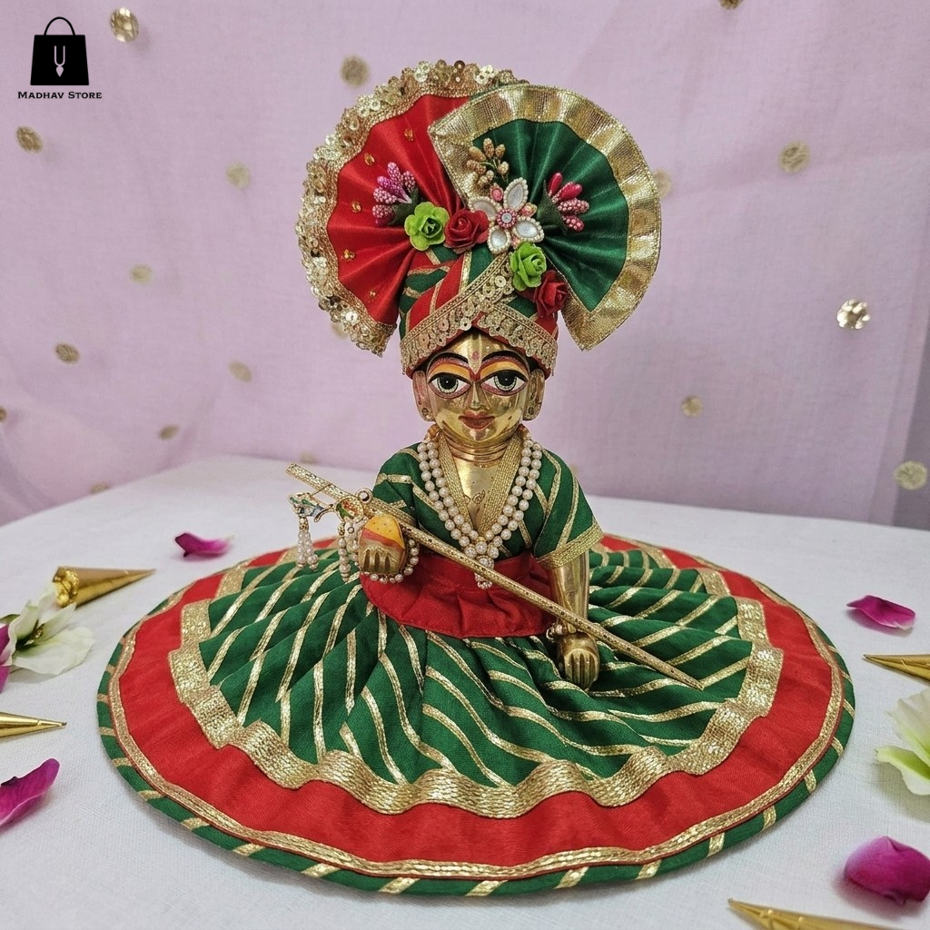 Vaibhav vastra Silk Janmashtami poshak with heavy Pagdi for Laddu Gopal