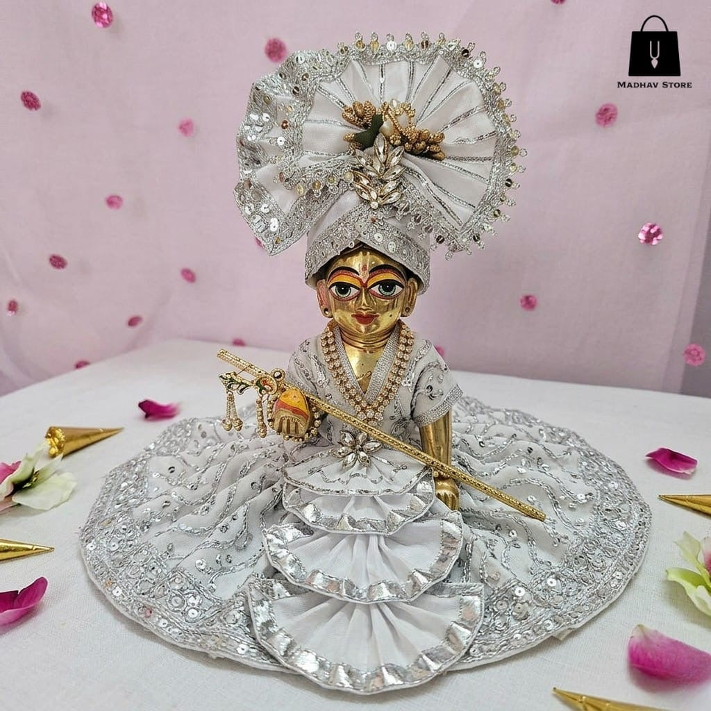 Chandra Prabha Silk Janmashtami poshak with heavy Pagdi for Laddu Gopal