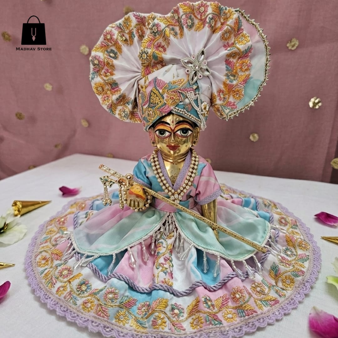 Vrindavan Vasant Leela Poshak Premium Cotton dress set for Laddu Gopal with Turban