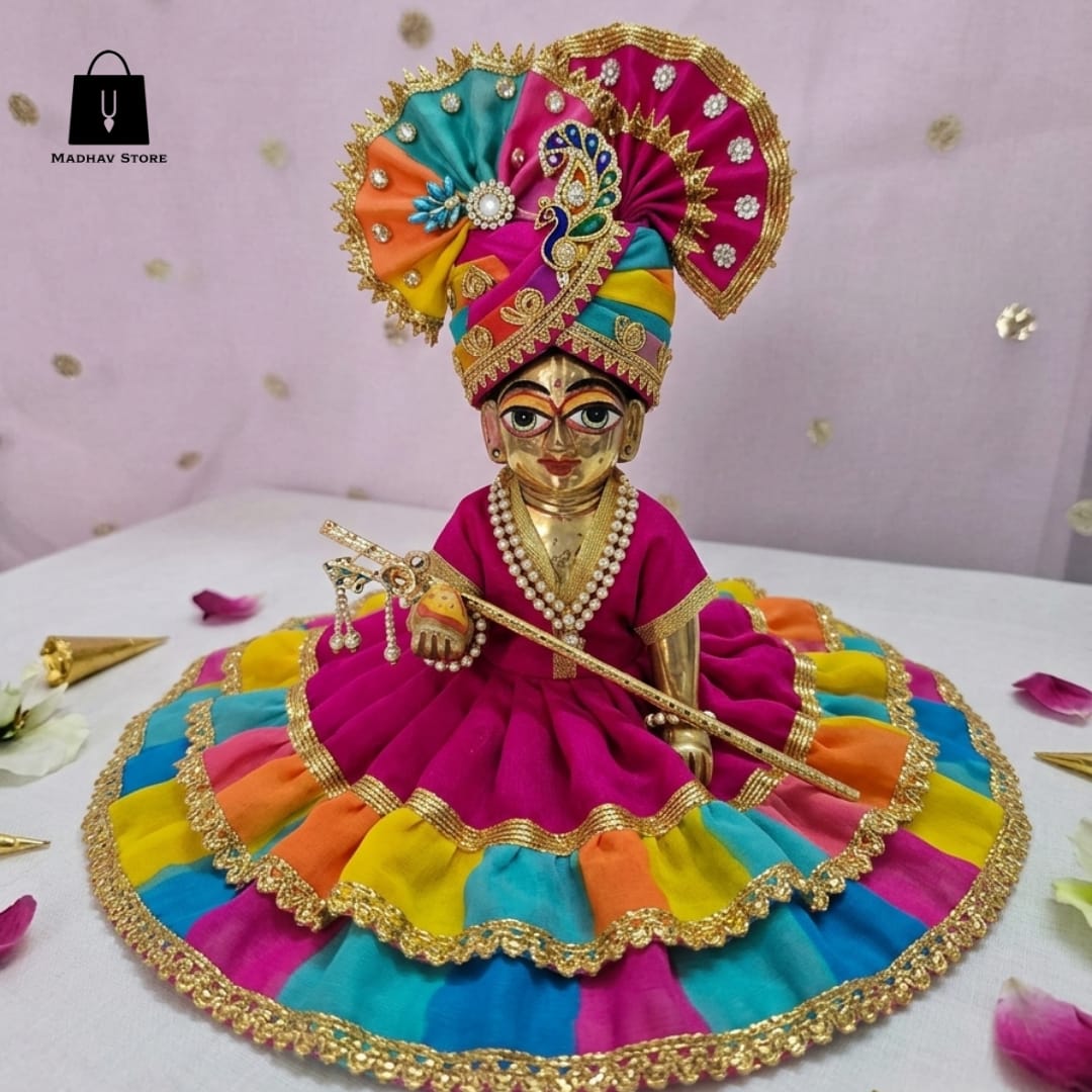 Rangotsav Maharaj Poshak Premium Cotton dress set for Laddu Gopal with Turban