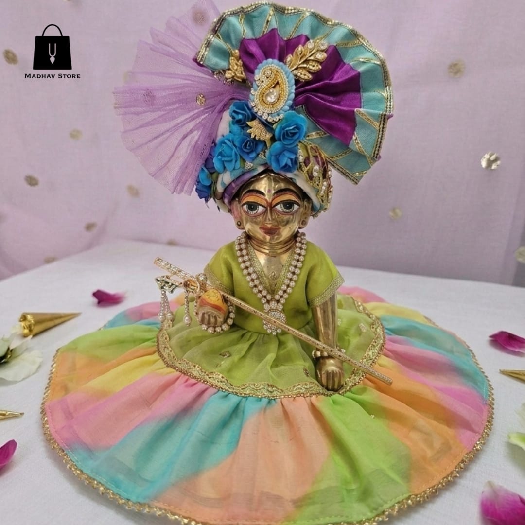 Vraja Rang Tarang Poshak Premium Cotton dress set for Laddu Gopal with Turban