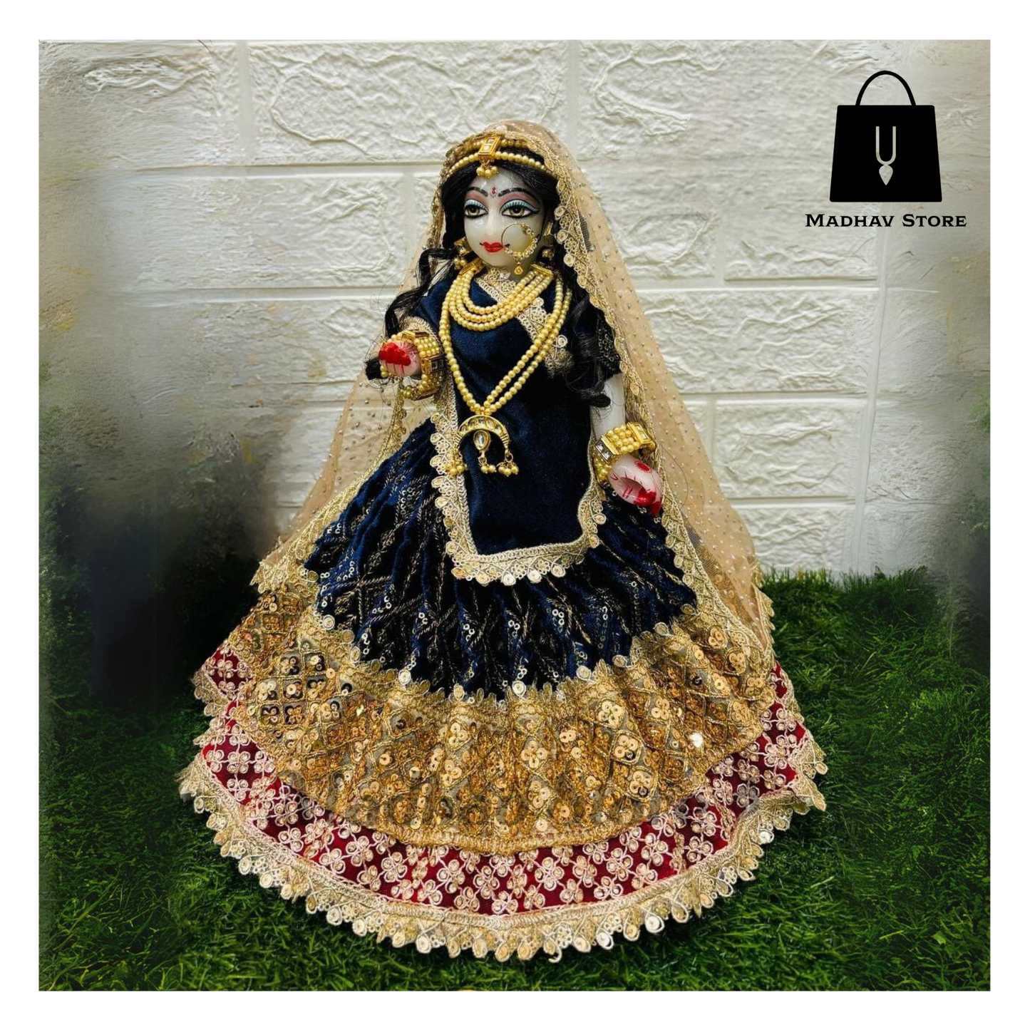 Blue & Golden Velvet Heavy Dress for Radha Krishna with heavy Pagdi