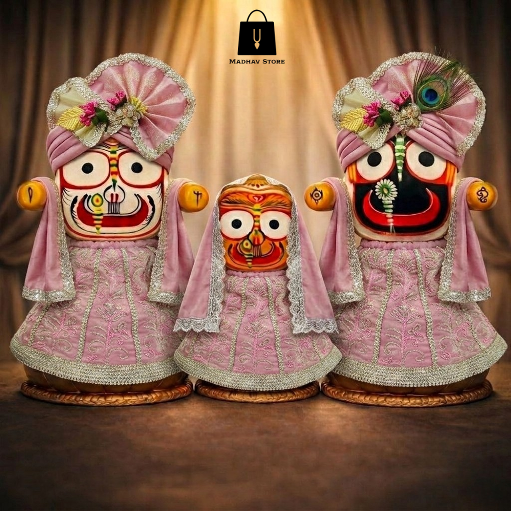 Vraja Pushpa Shringar | Janmashtami special Premium Dress with Turbans and Chandrika for Jagannath Baladeva Subhadra
