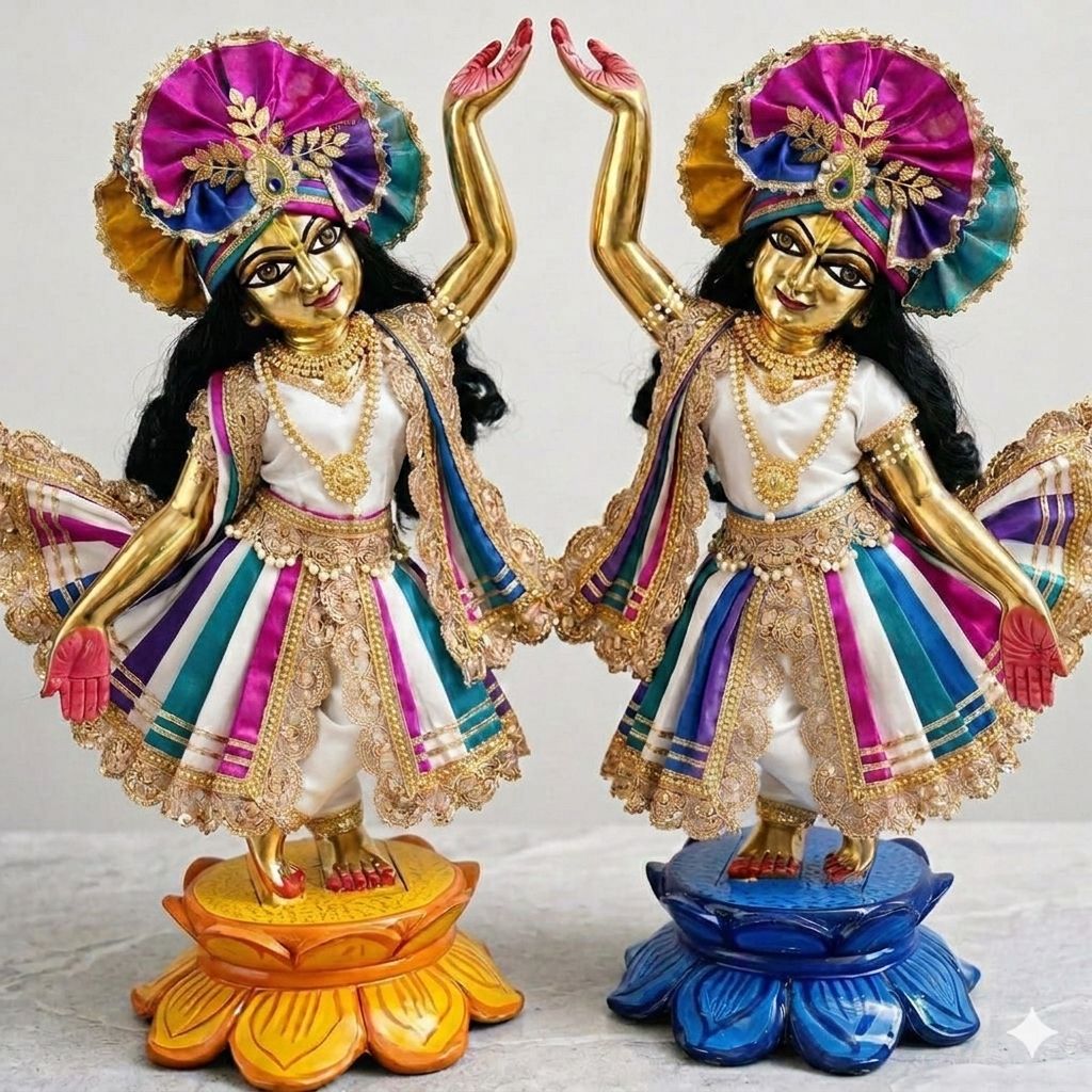 Ananda-Ranga Divine Silk Symphony Poshak | Festive special silk hand embroidery heavy dress for Gaura Nitai with heavy Pagdi