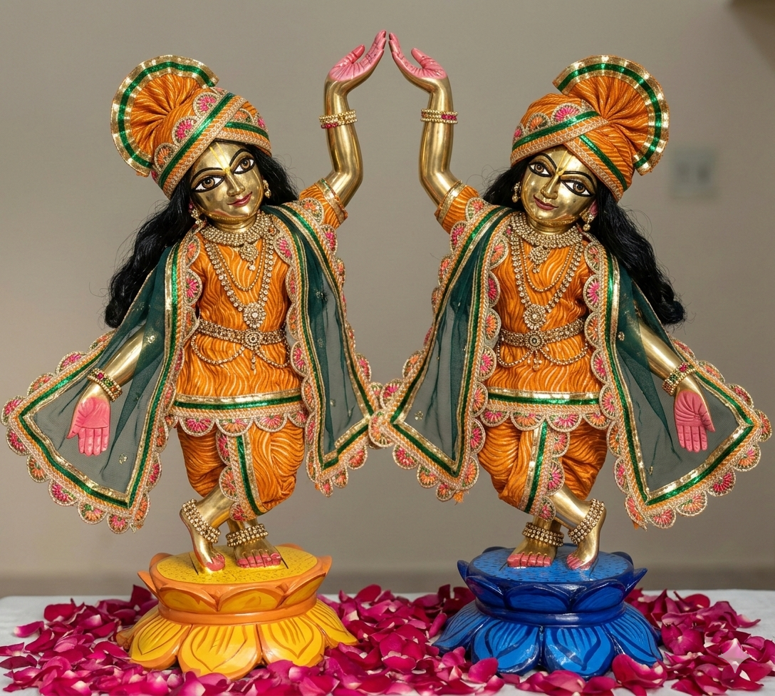 Mangal Utsav Vastra | Silk brocade heavy dress for Gaura Nitai with heavy Pagdi