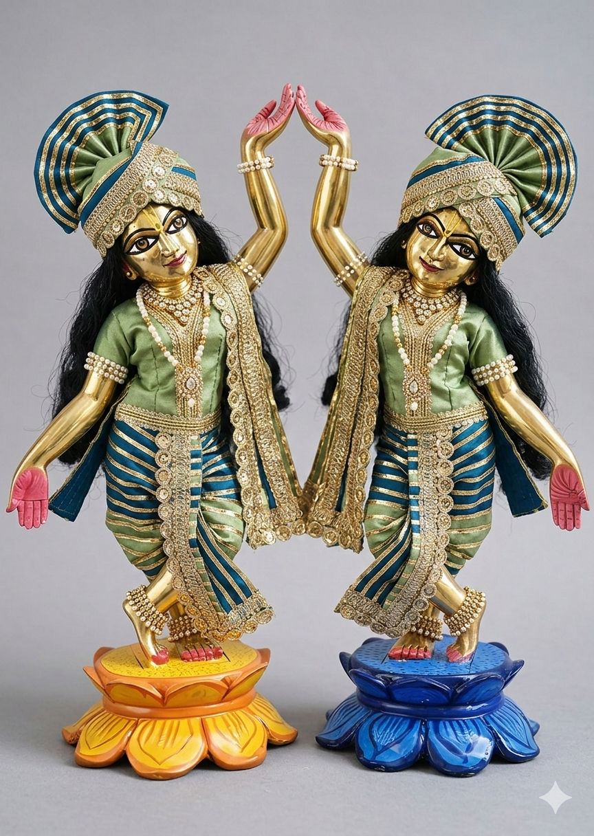 Peacock Shringar with warm shawl | silk heavy dress for Gaura Nitai with heavy Pagdi