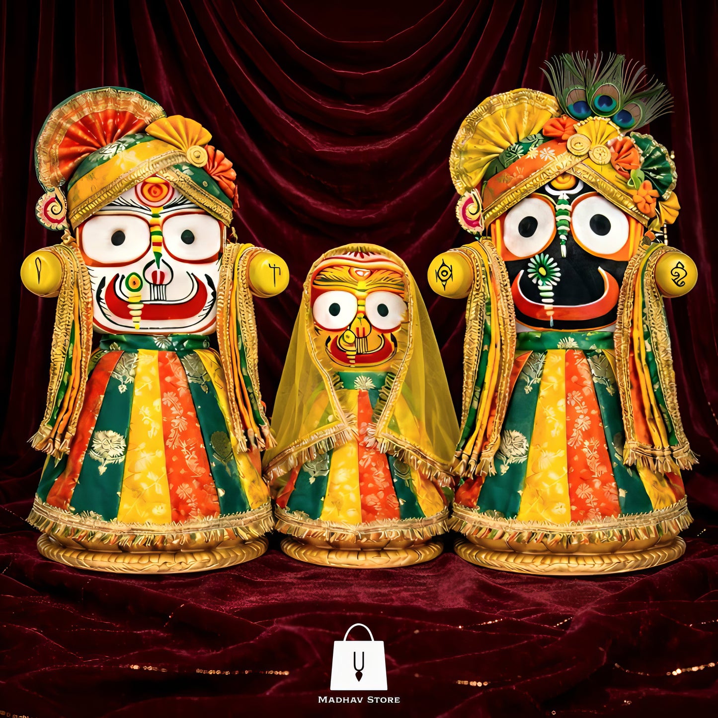 Anand Utsav Shringar | Festival special Premium Silk Dress with Turbans and Chandrika for Jagannath Baladeva Subhadra