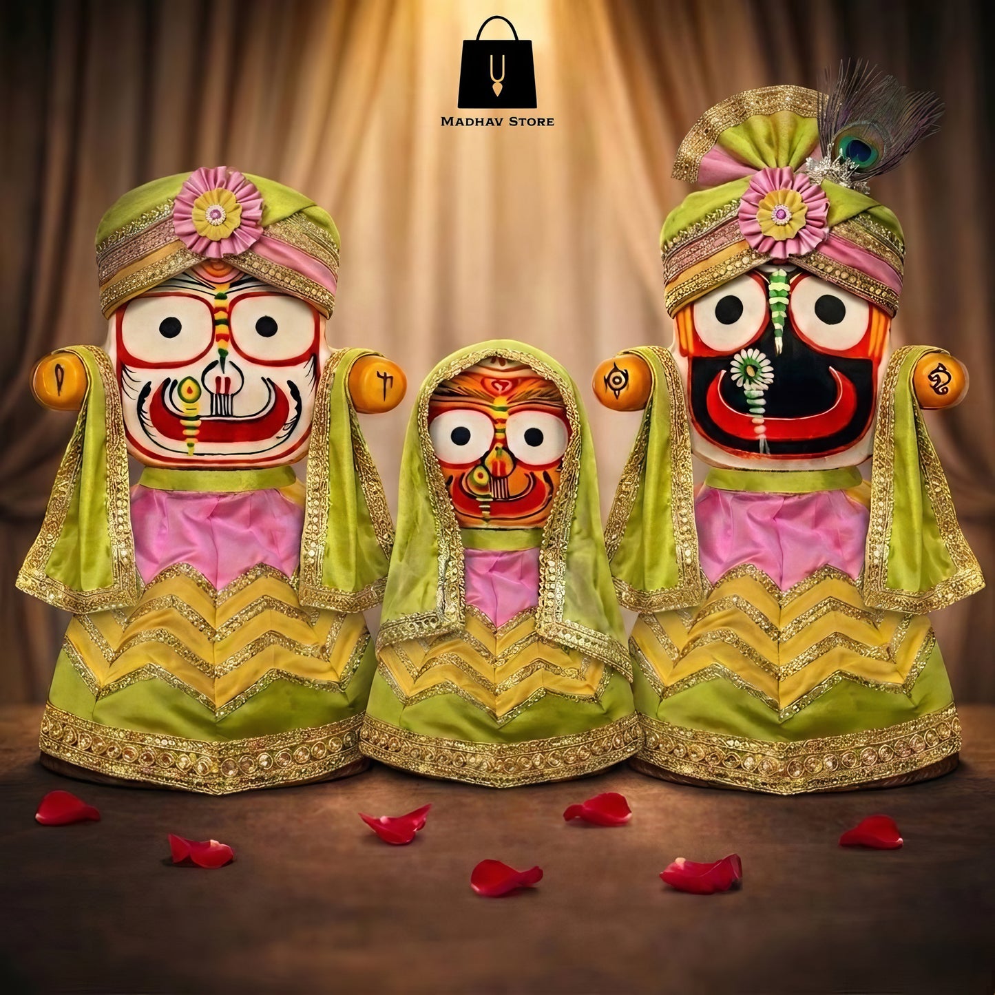 Vrindavan Vibe Shringar | Festival special Premium Silk Dress with Turbans and Chandrika for Jagannath Baladeva Subhadra