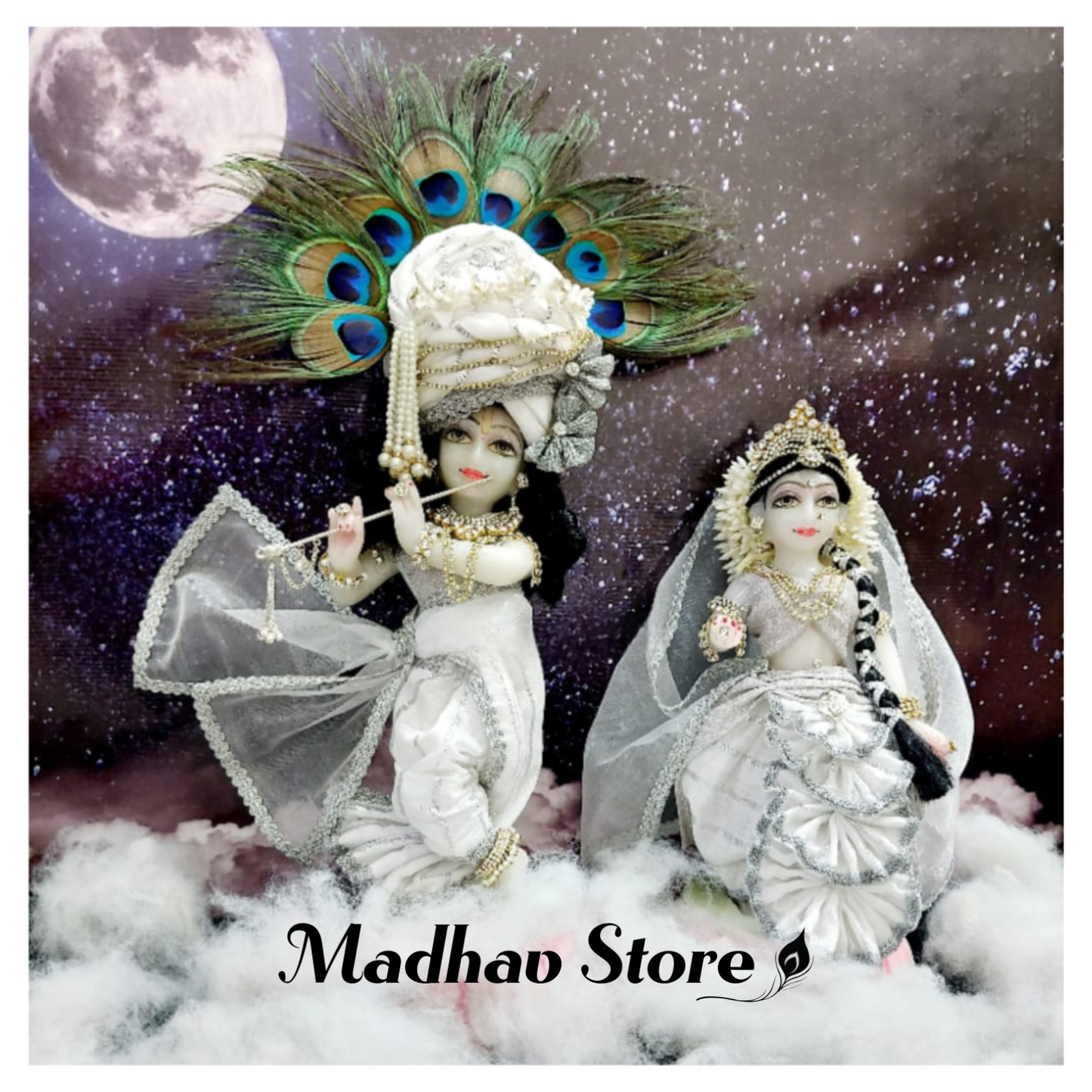 Sharad Purnima special Dress for Radha Krishna with Pagdi & Chandrika with Gajra