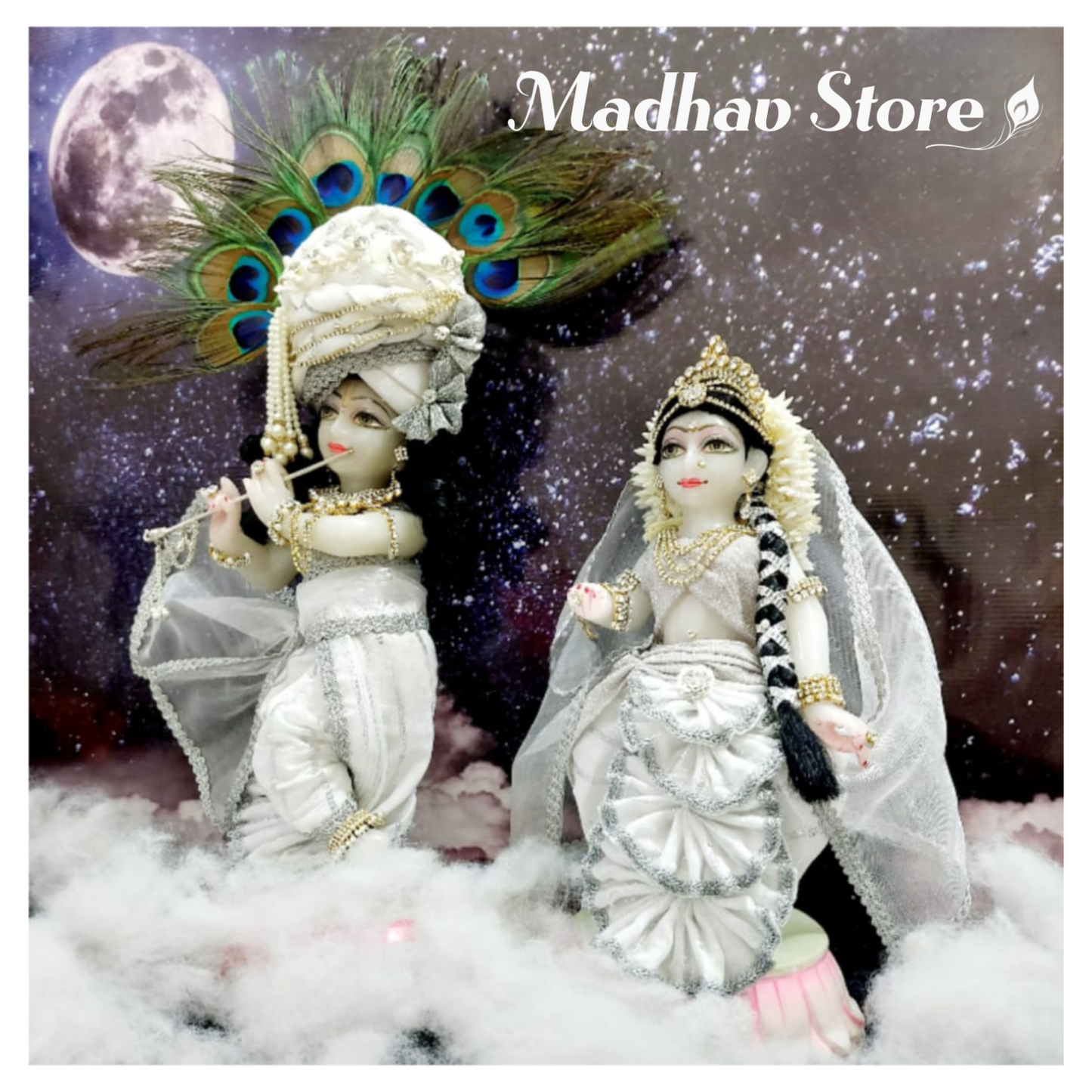 Sharad Purnima special Dress for Radha Krishna with Pagdi & Chandrika with Gajra