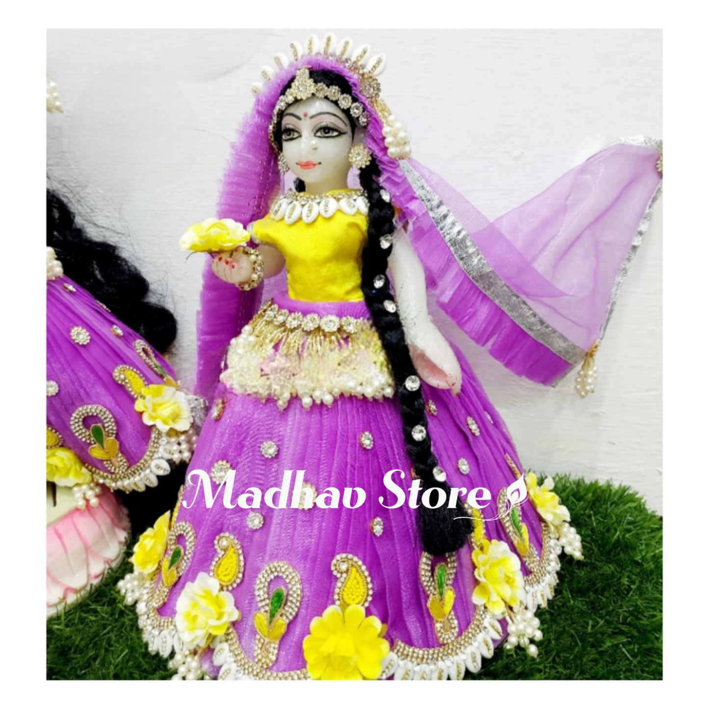 Pink & Yellow Janmashtami special Dress for Radha Krishna with Pagdi & Chandrika