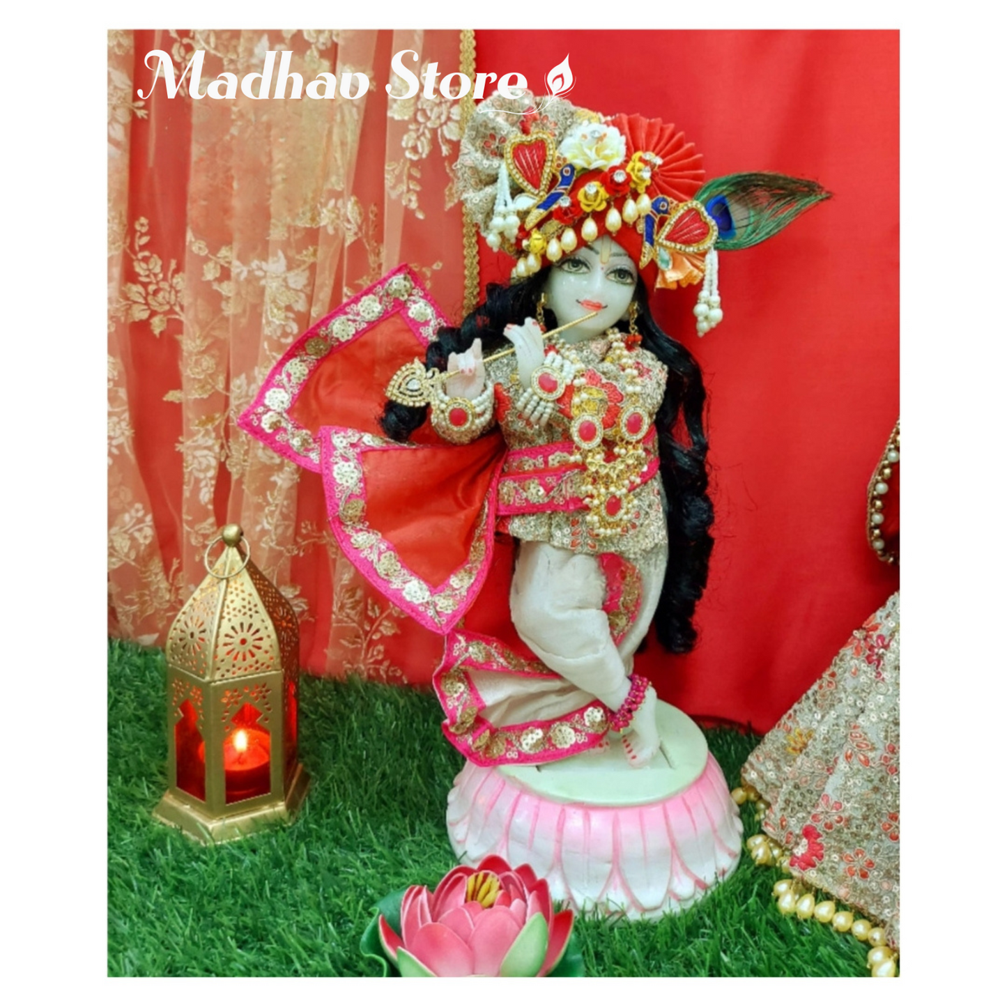 Royal Pearl Georgette Hand Embroidery Janmashtami special Dress for Radha Krishna with Pagdi
