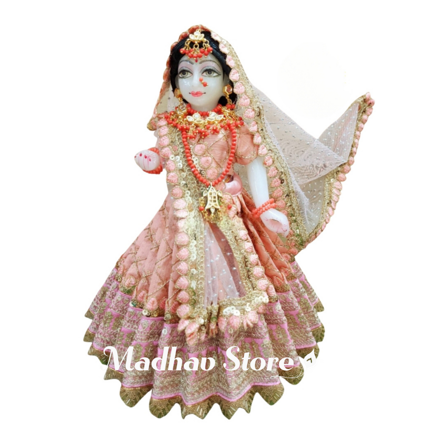 Rose Peach Malabari Silk Janmashtami special Dress for Radha Krishna with Pagdi