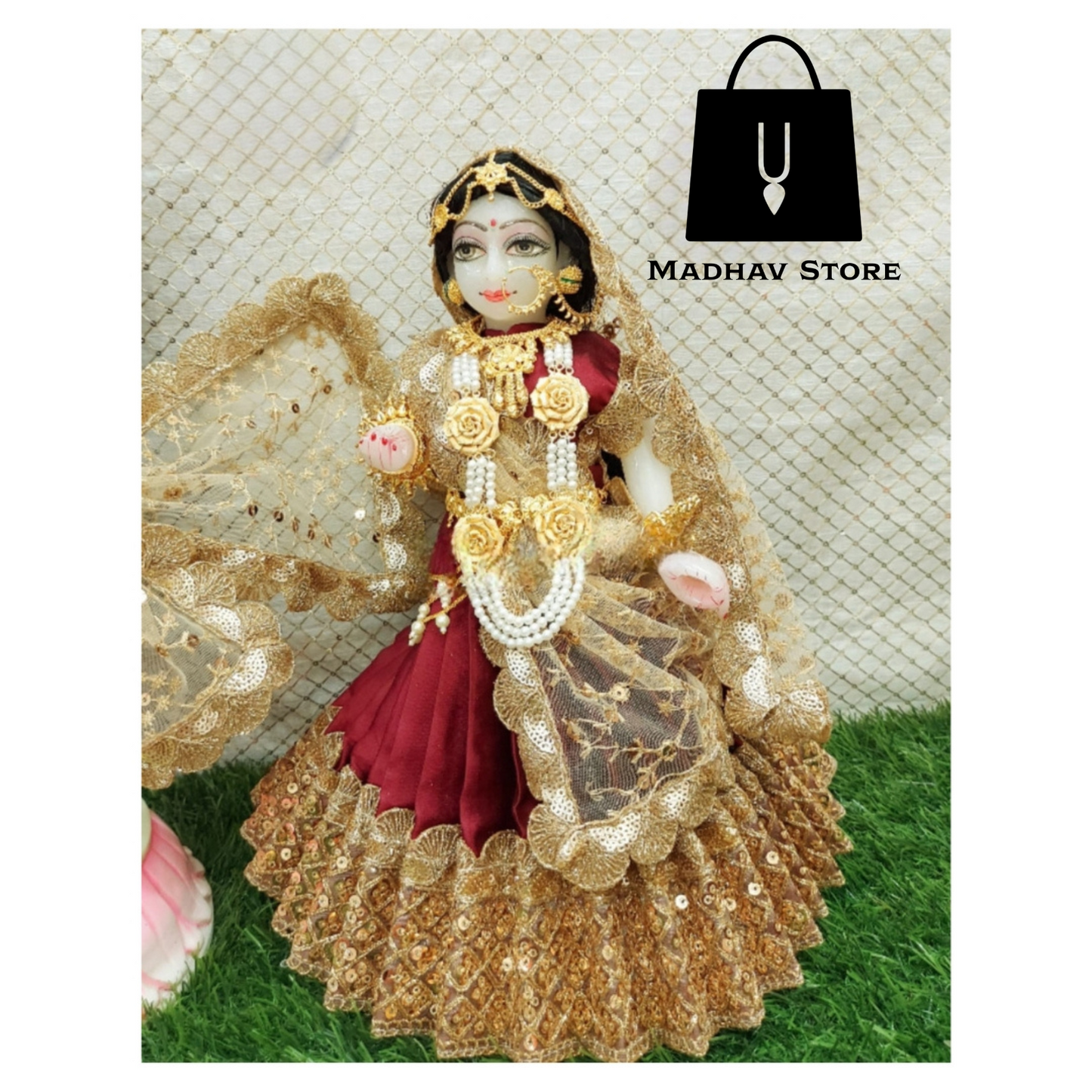 Maroon & Golden Silk Janmashtami special Dress for Radha Krishna with Pagdi