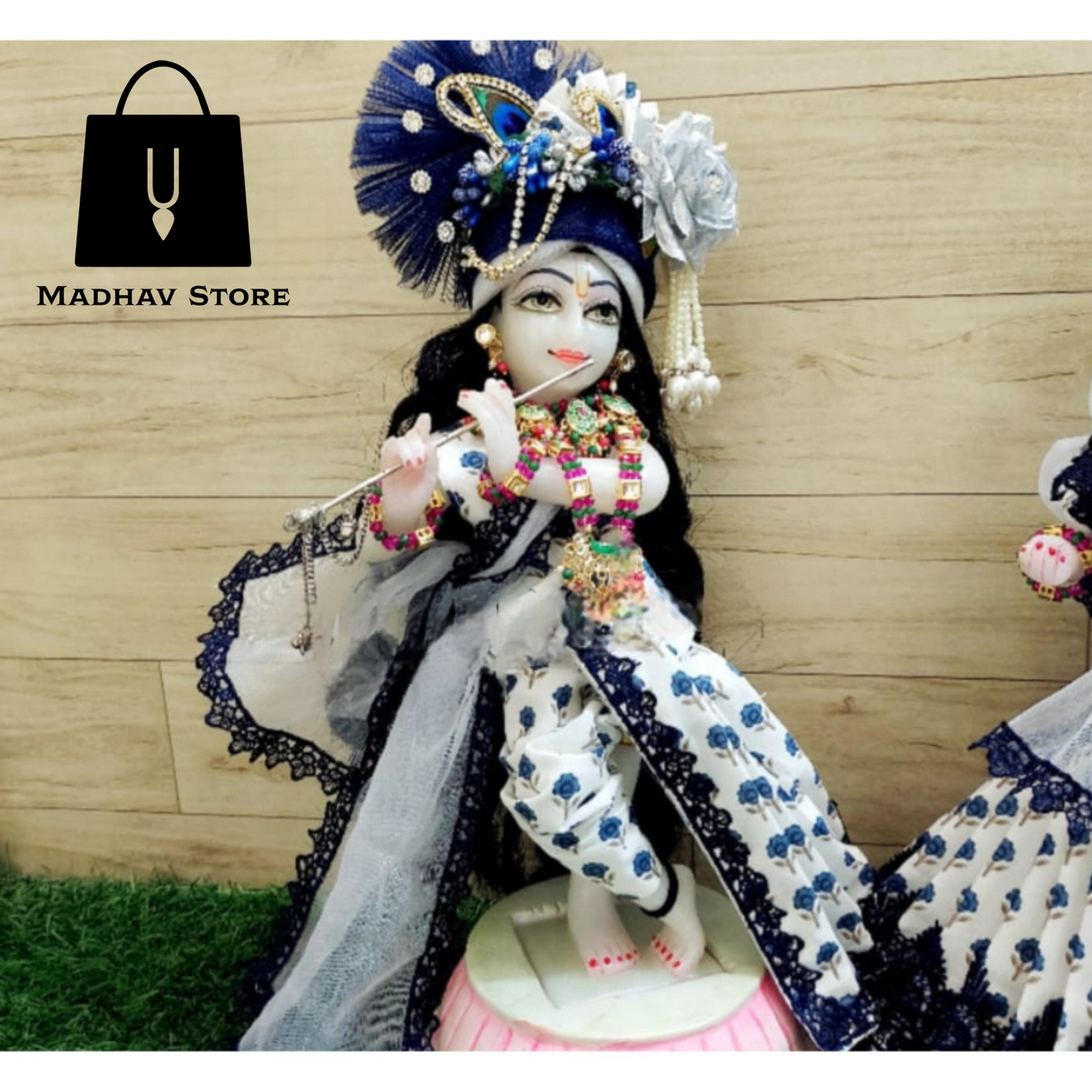 White Royal Summer Special Dress for Radha Krishna with Pagdi