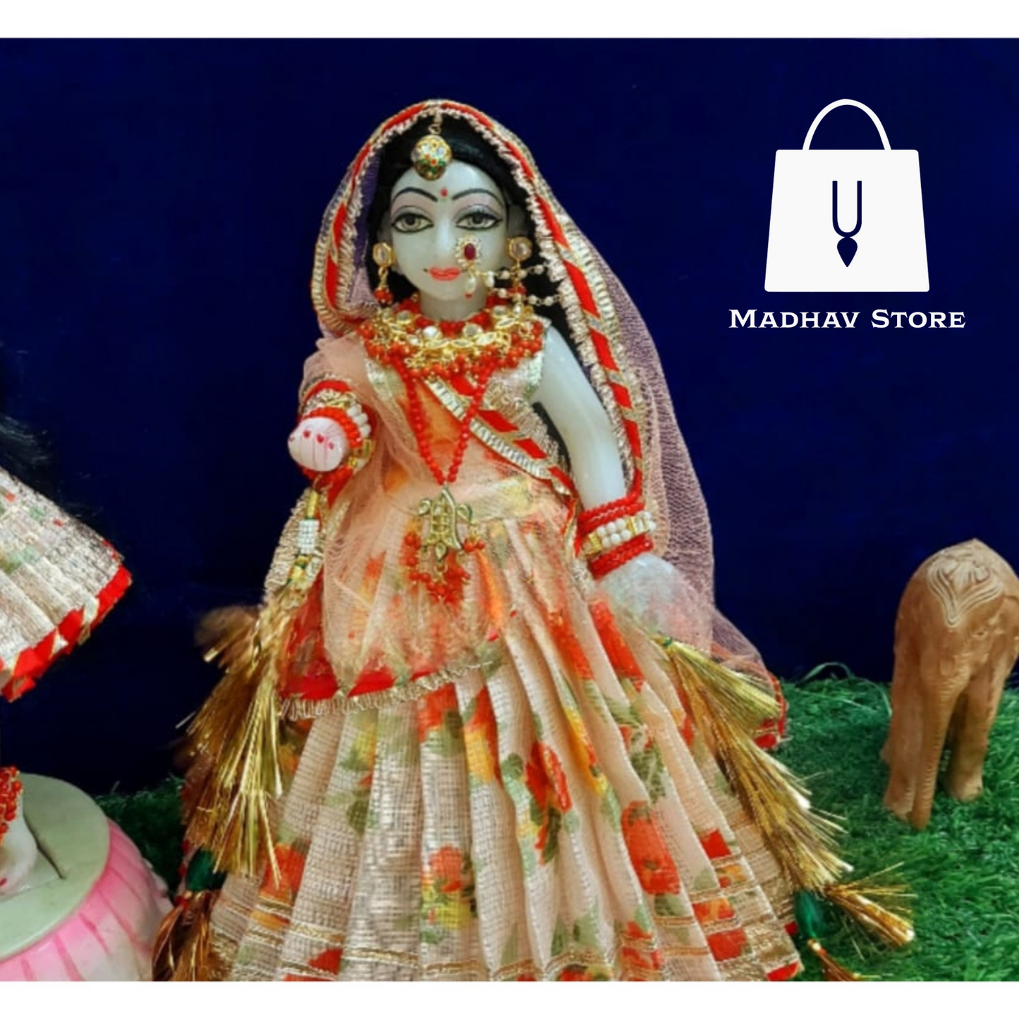 Rajasthani Style Kota Doria Silk Dress for Radha Krishna with Pagdi