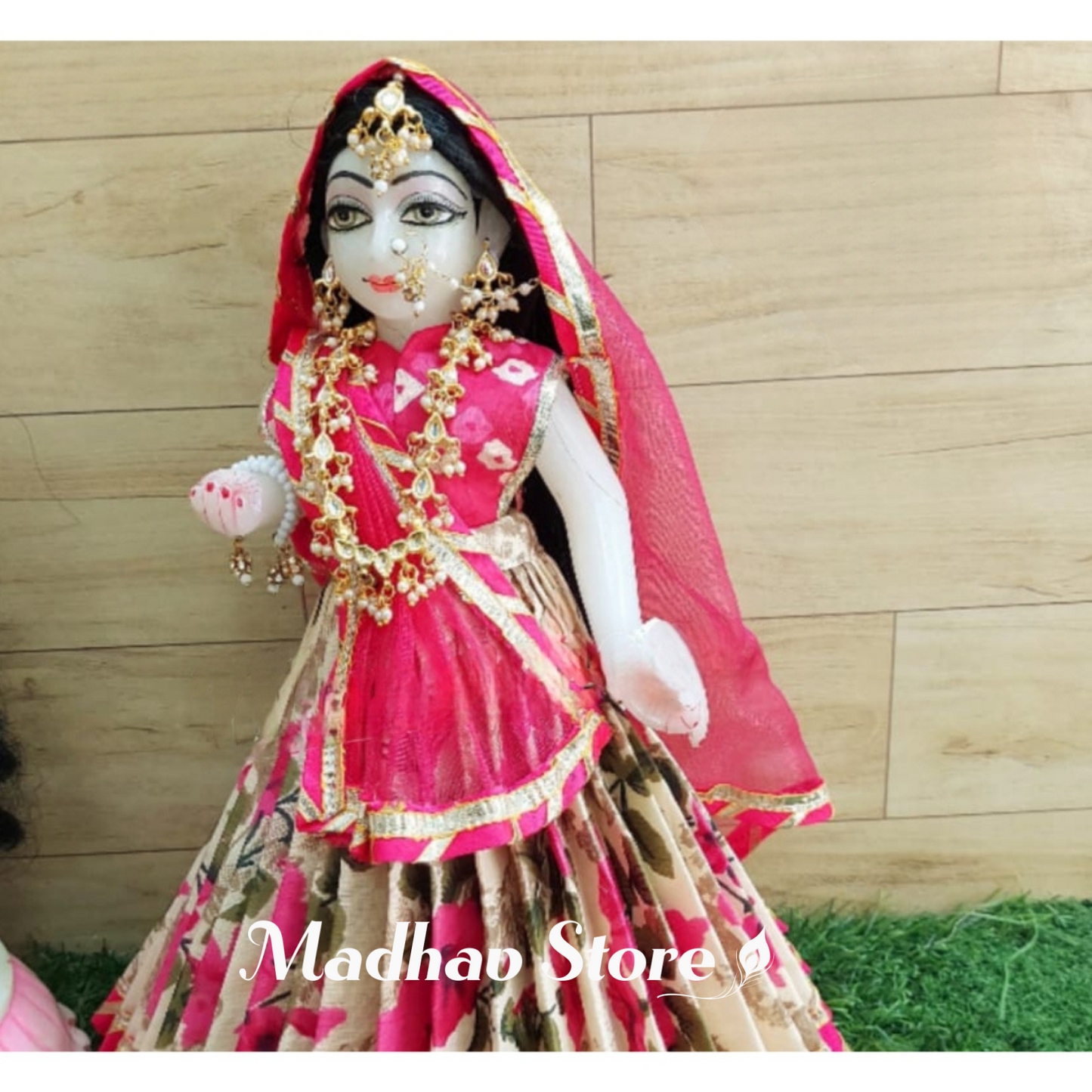 Pink Floral Summer Special Dress for Radha Krishna with Pagdi