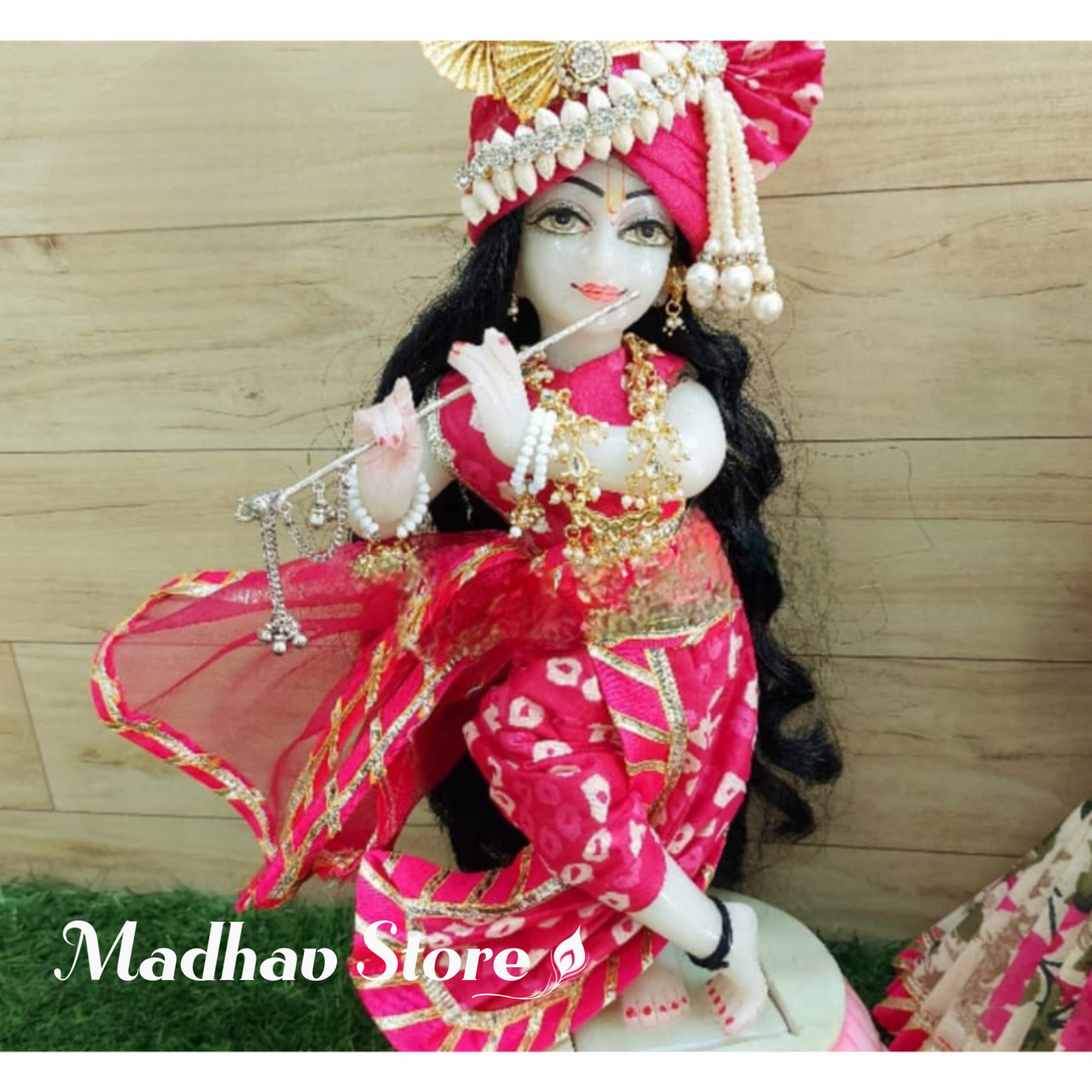 Pink Floral Summer Special Dress for Radha Krishna with Pagdi