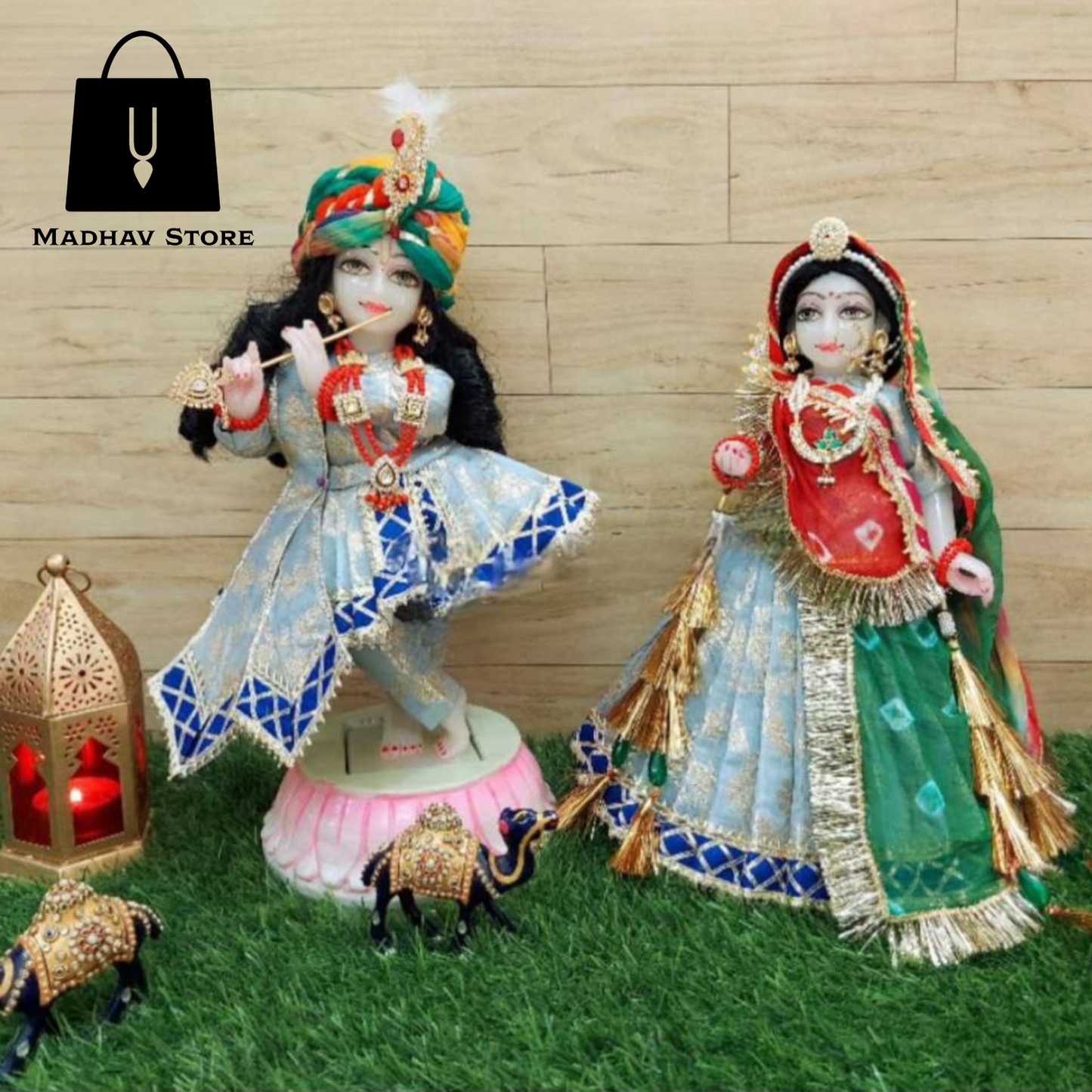 Rajasthan Traditional Blue-Green Dress for Radha Krishna