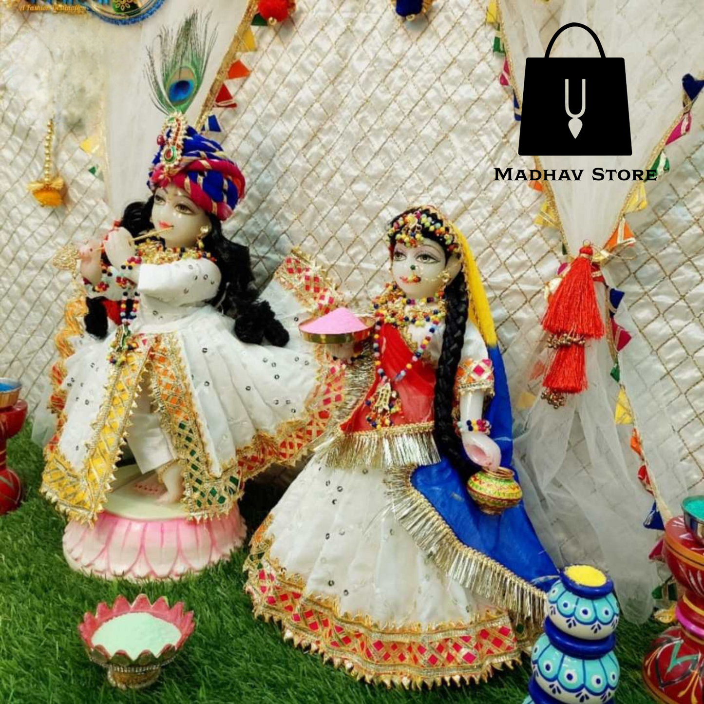 Special Barsana style Holi Dress for Radha Krishna with heavy pagdi