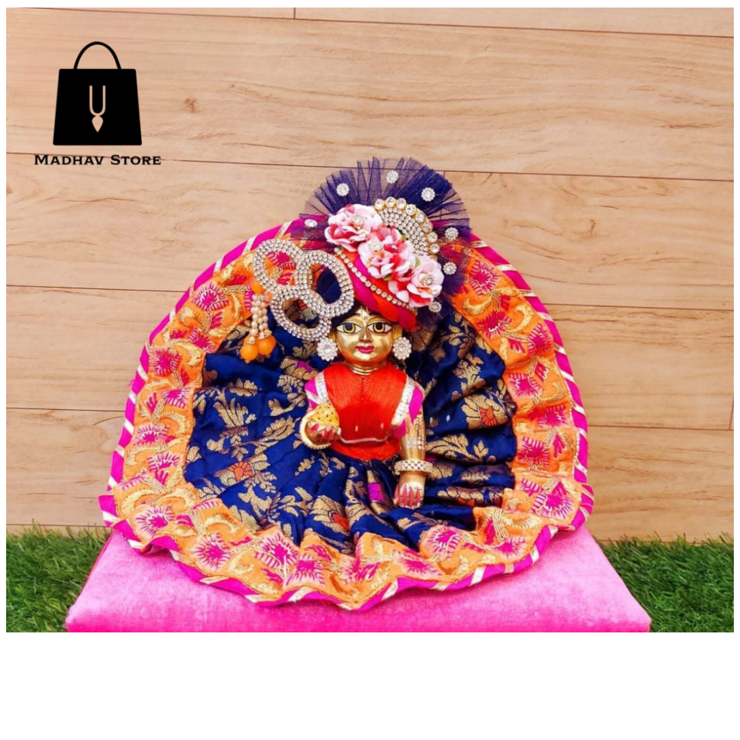 Blue with orange border Banarasi Silk Dress with heavy pagdi for Laddu Gopal