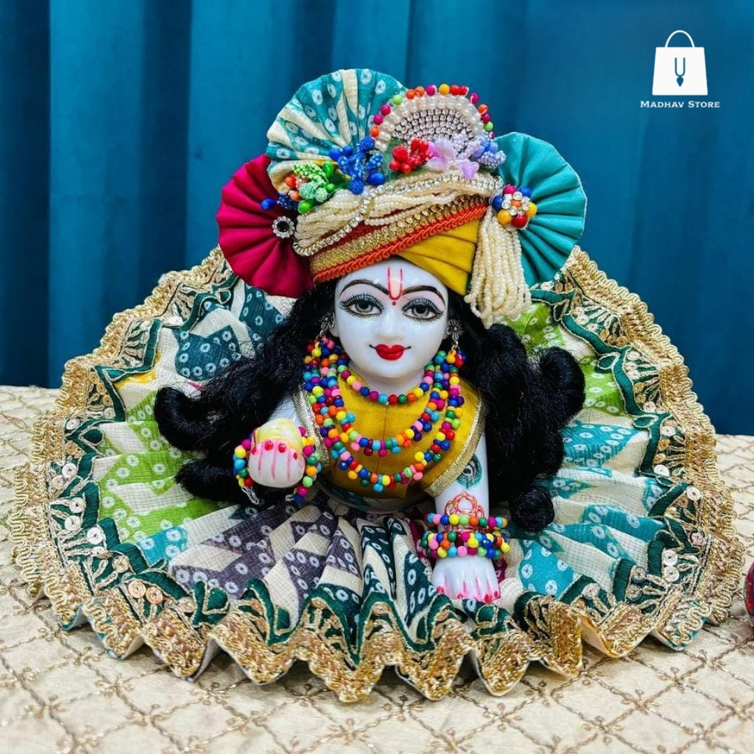 Colourful Holi Silk Dress with heavy Pagdi for Laddu Gopal