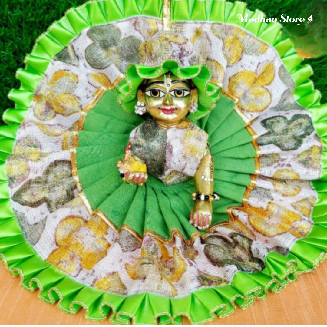 Green Cotton Summer Dress with Cap for Laddu Gopal
