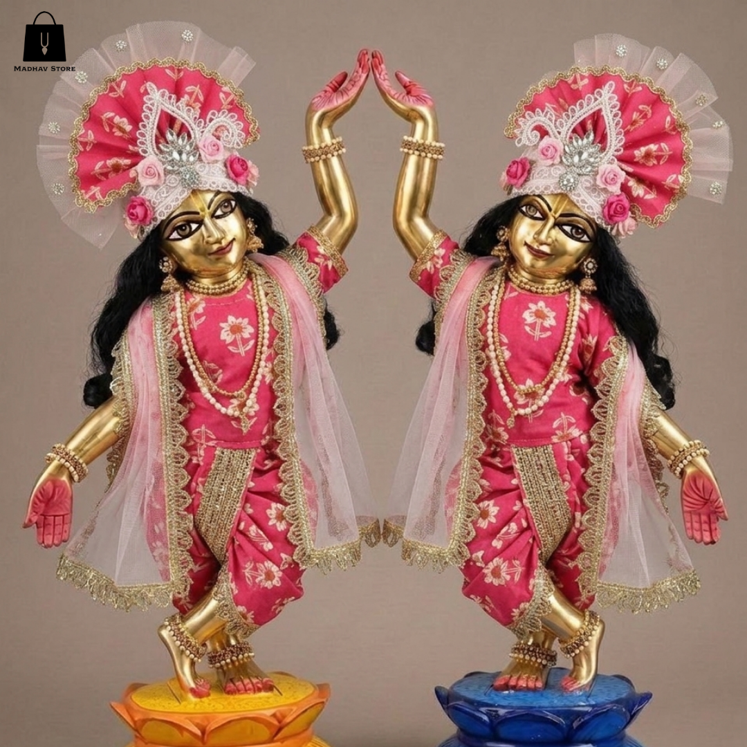 'Gulab-Kanti' Designer Premium Cotton dress set for Gaura Nitai with heavy Turban